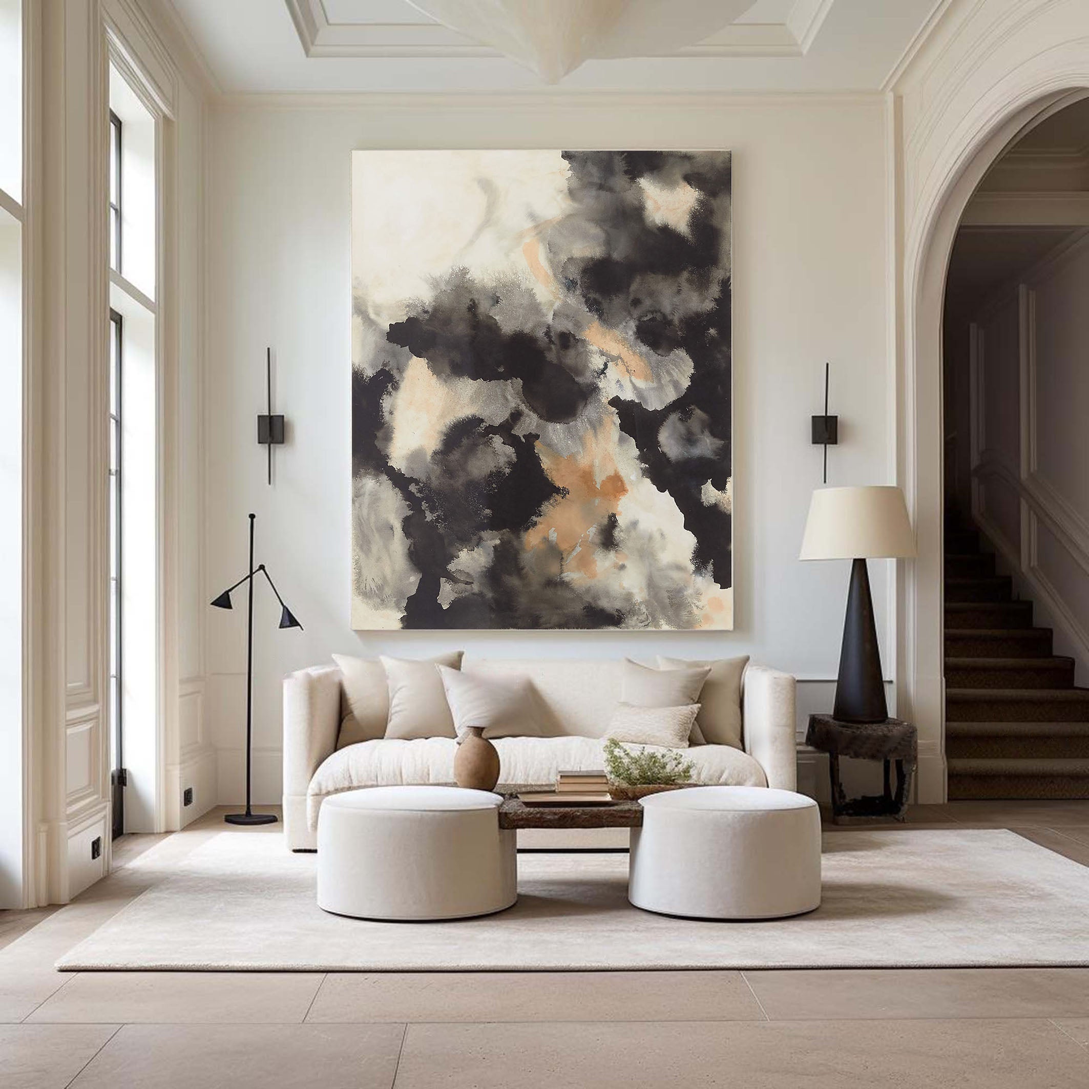 Light and Dark Abstract Cloud Forms, Contemporary Art #MM360