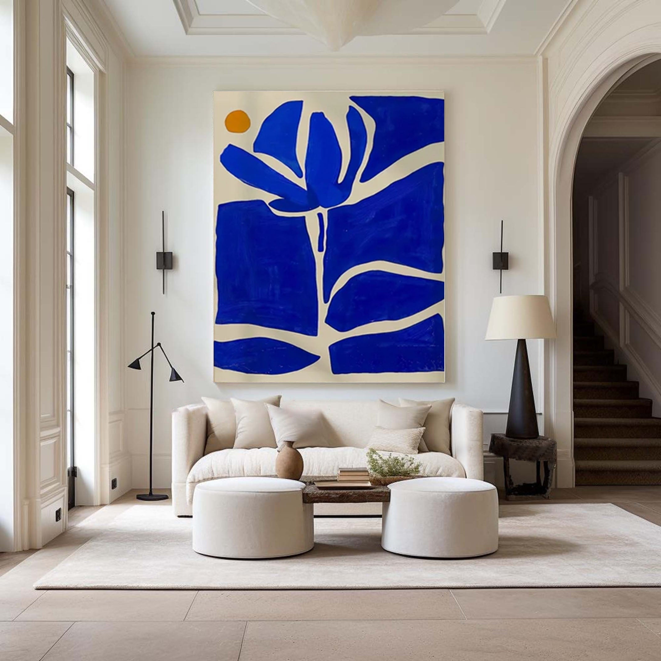 Large Blue Abstract Flower Artwork for House #AB035