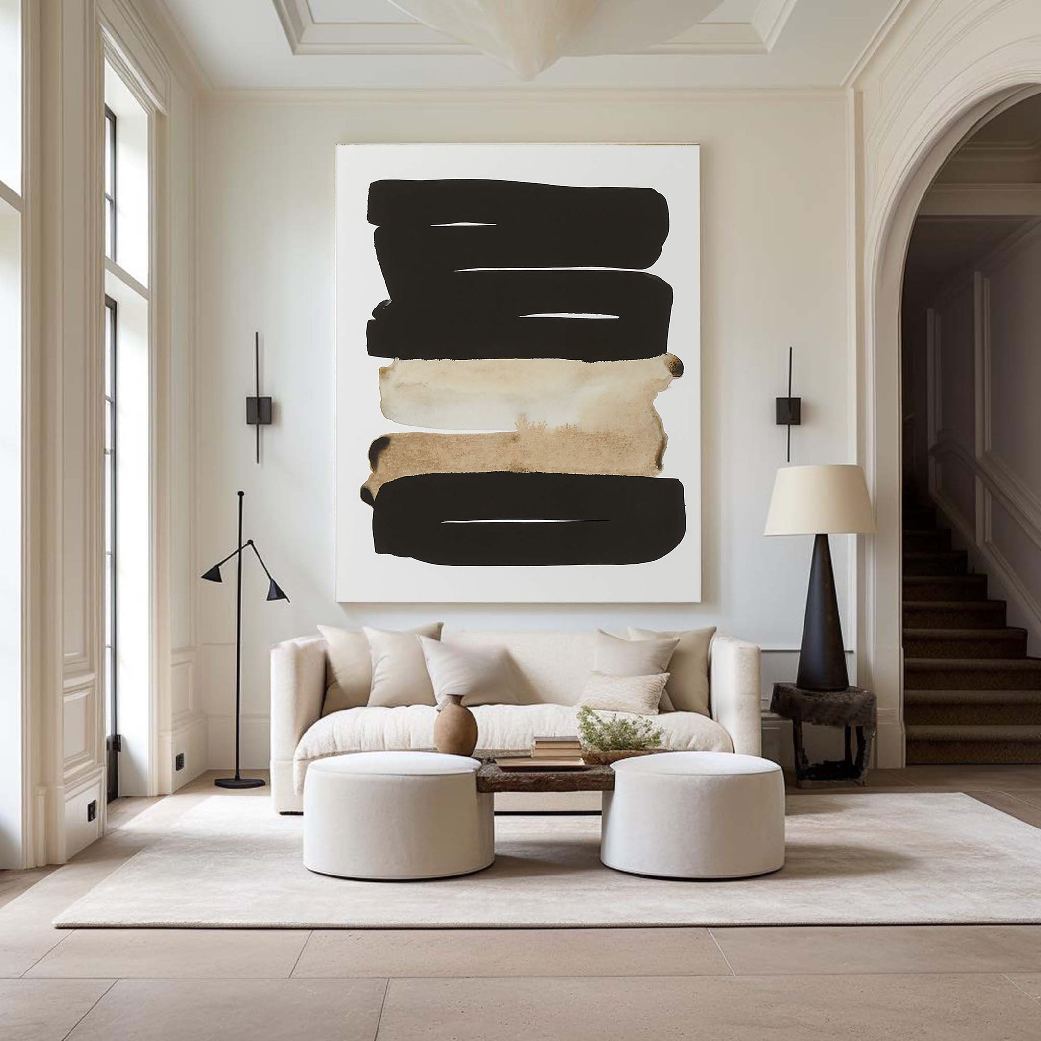 Graphic Abstract Painting, Black and Beige, Contemporary Design #MM354