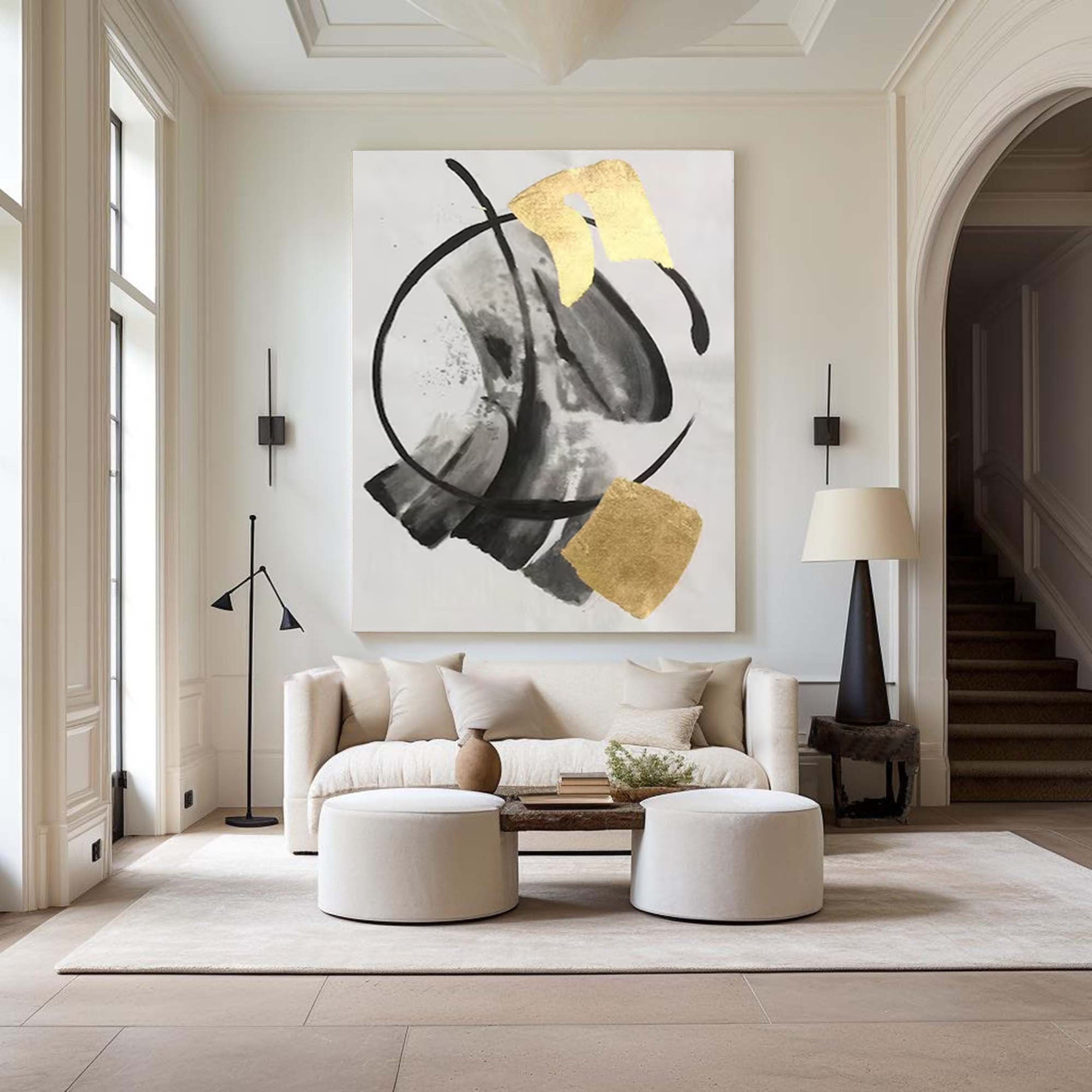 Large Abstract Canvas Art in Gold and Black Tones #AB041