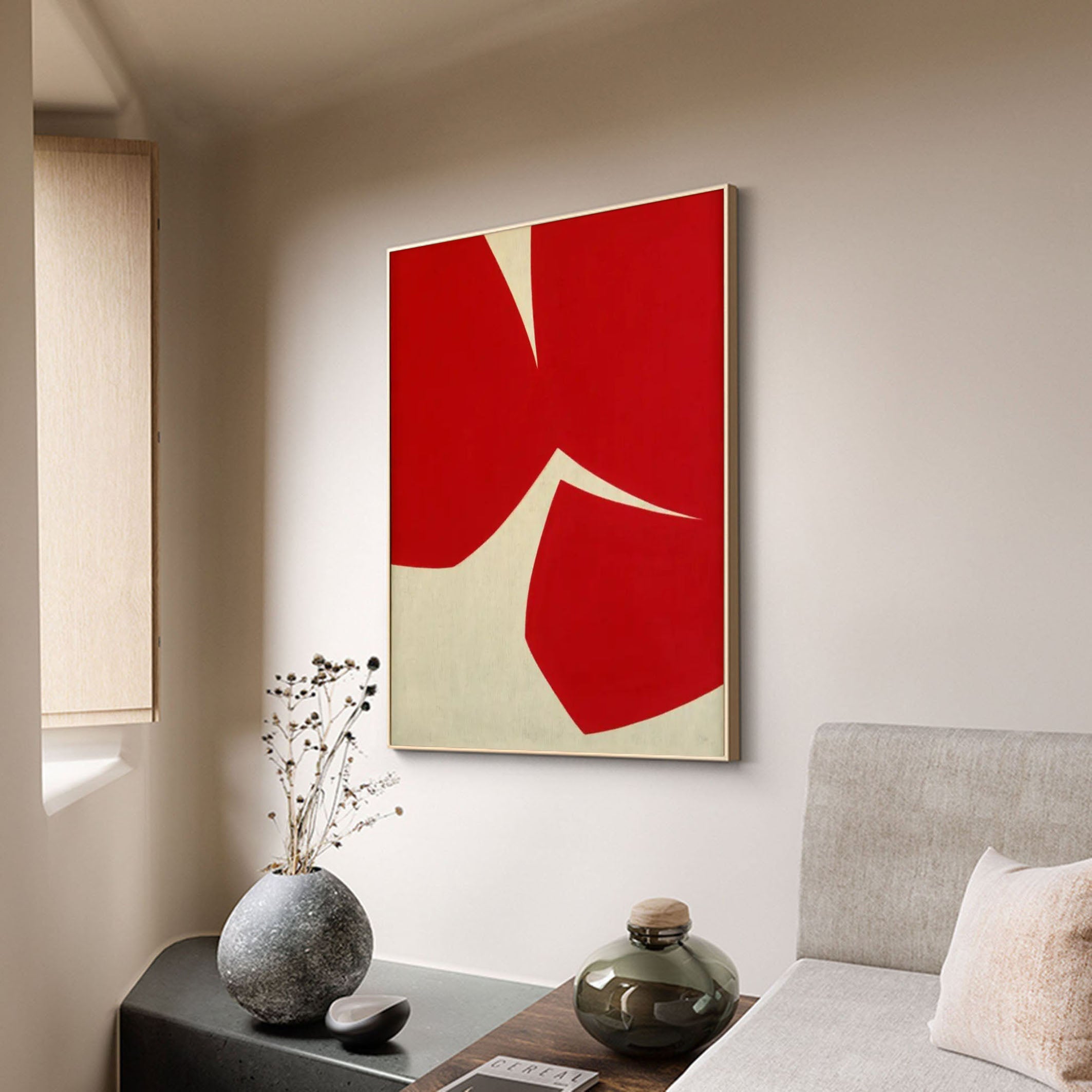 Bold Red Abstract Geometric Art Modern Wall Decor #AB024