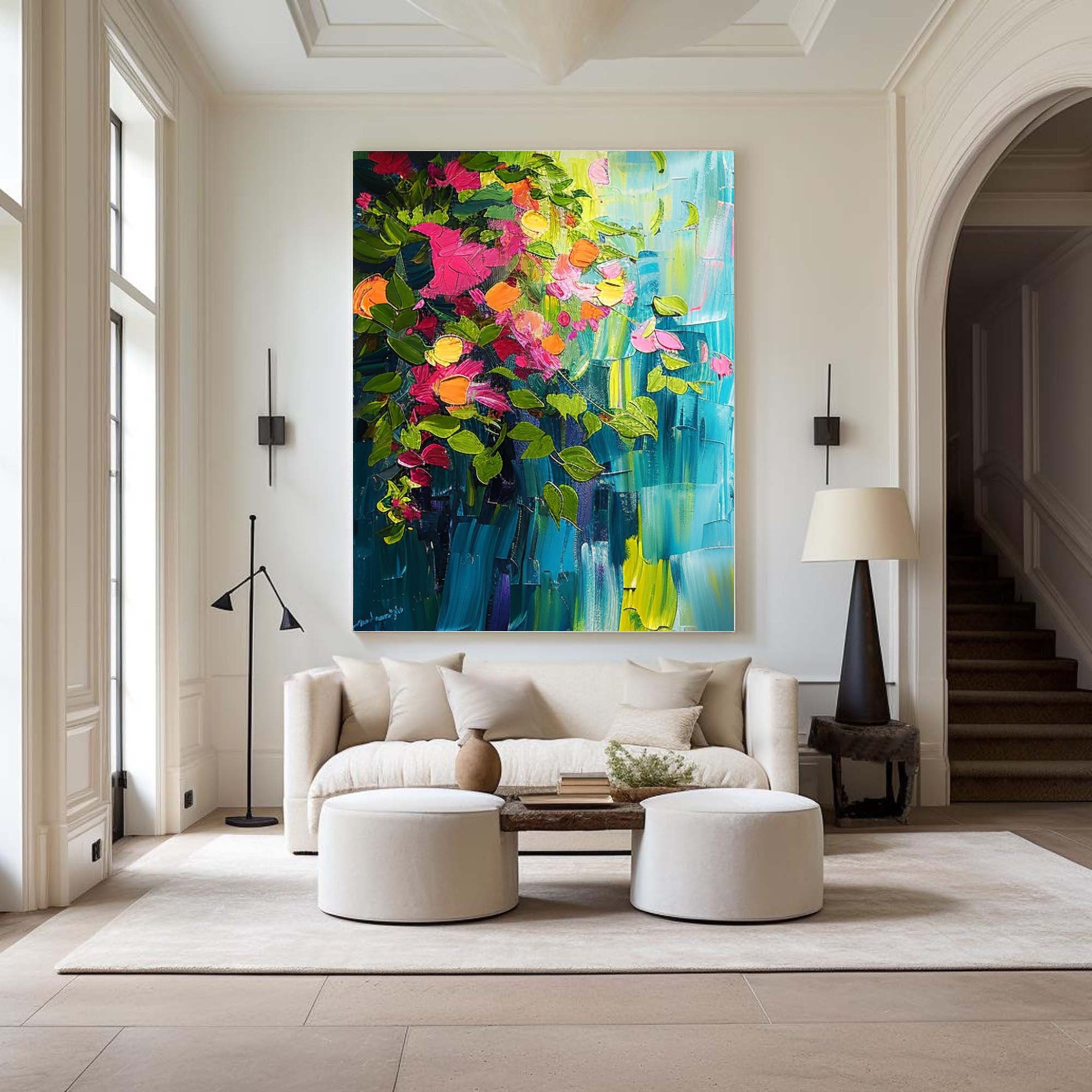 Vibrant Summer Flowers Abstract Painting For Room Decor #FB008