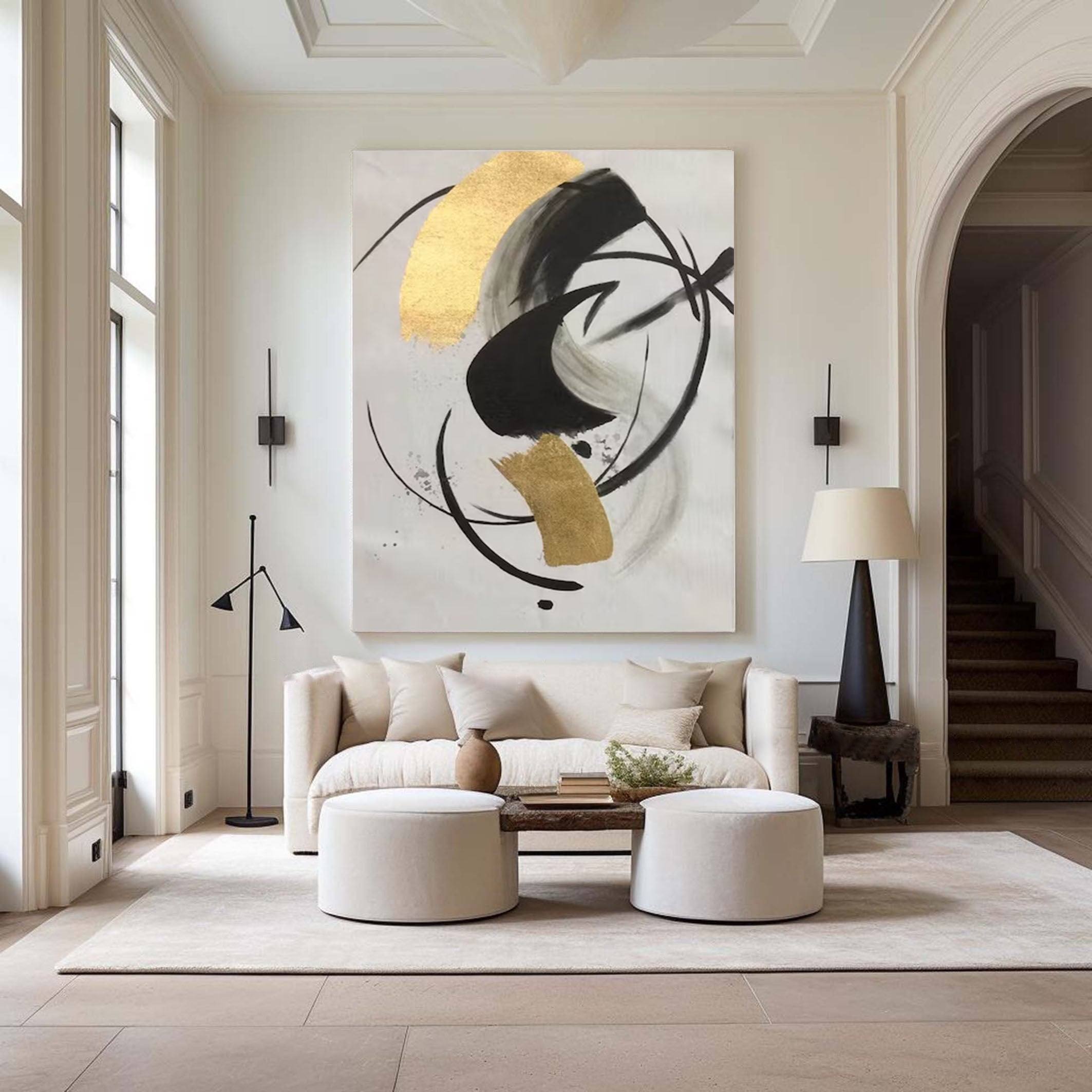 Minimalist Gold & Black Canvas Art for Wall Decor #AB040