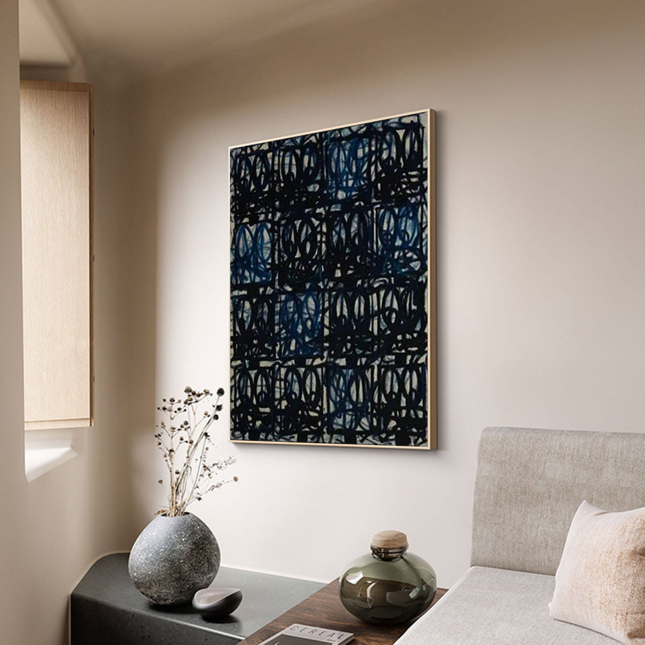 Intricate Blue and Black Wall Art Modernist Aesthetic #AB025