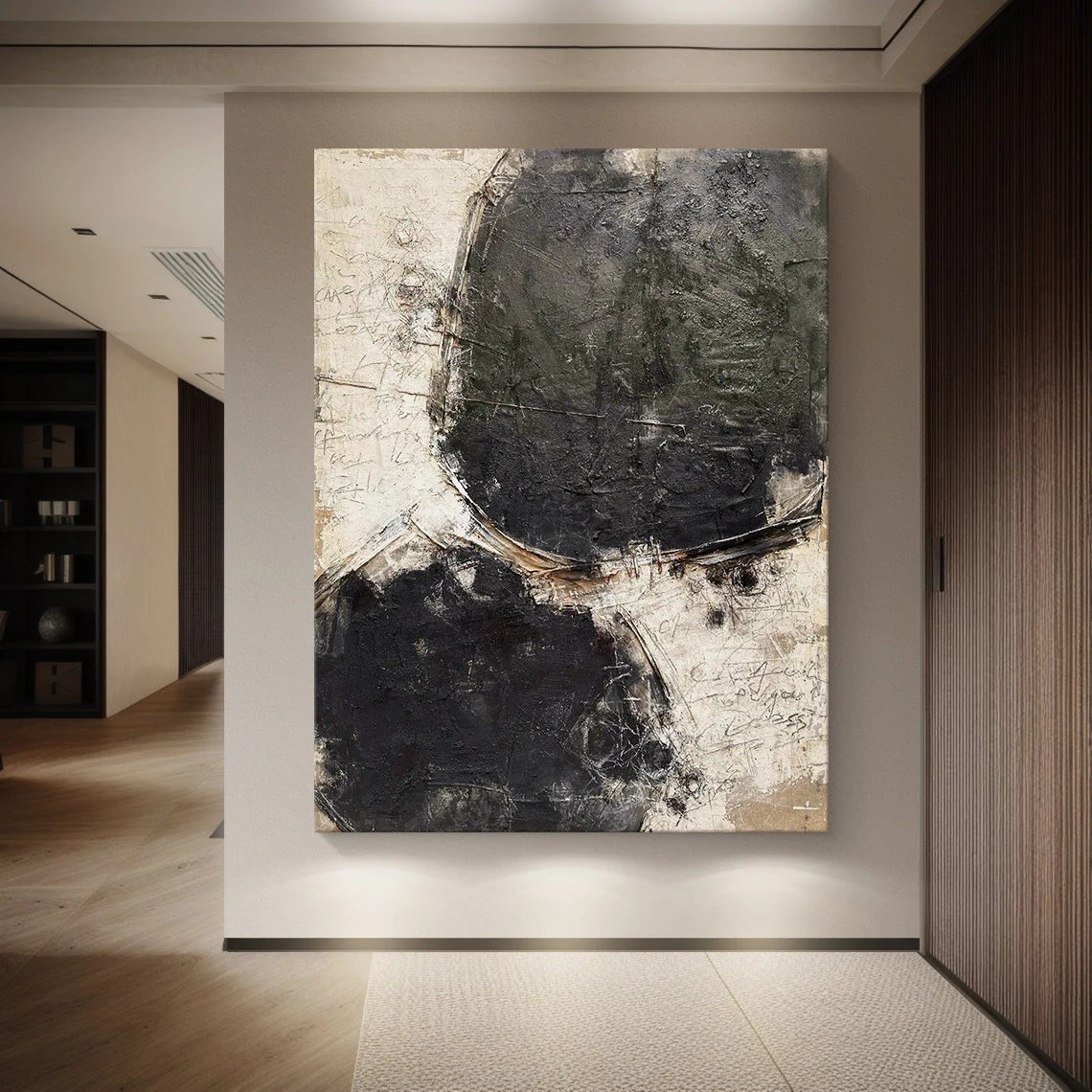 Large Modern Minimalist Impasto Black & White Abstract Textured Wall Art #MM208