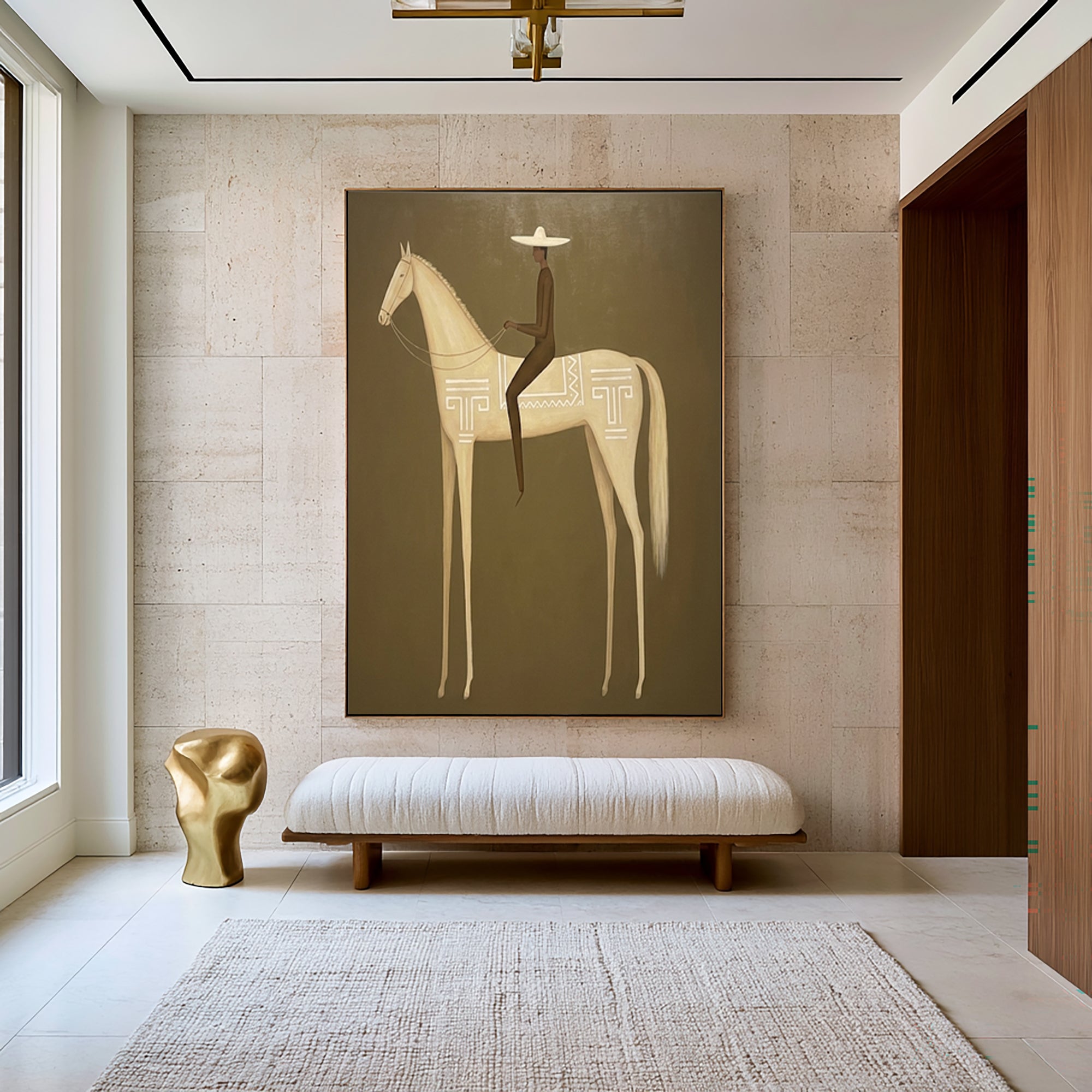 Large Minimalist Americana Horse Rider Wall Art Equestrian Oil Painting Cowboy Cowgirl Inspired Western Artwork Modern Interior Decor