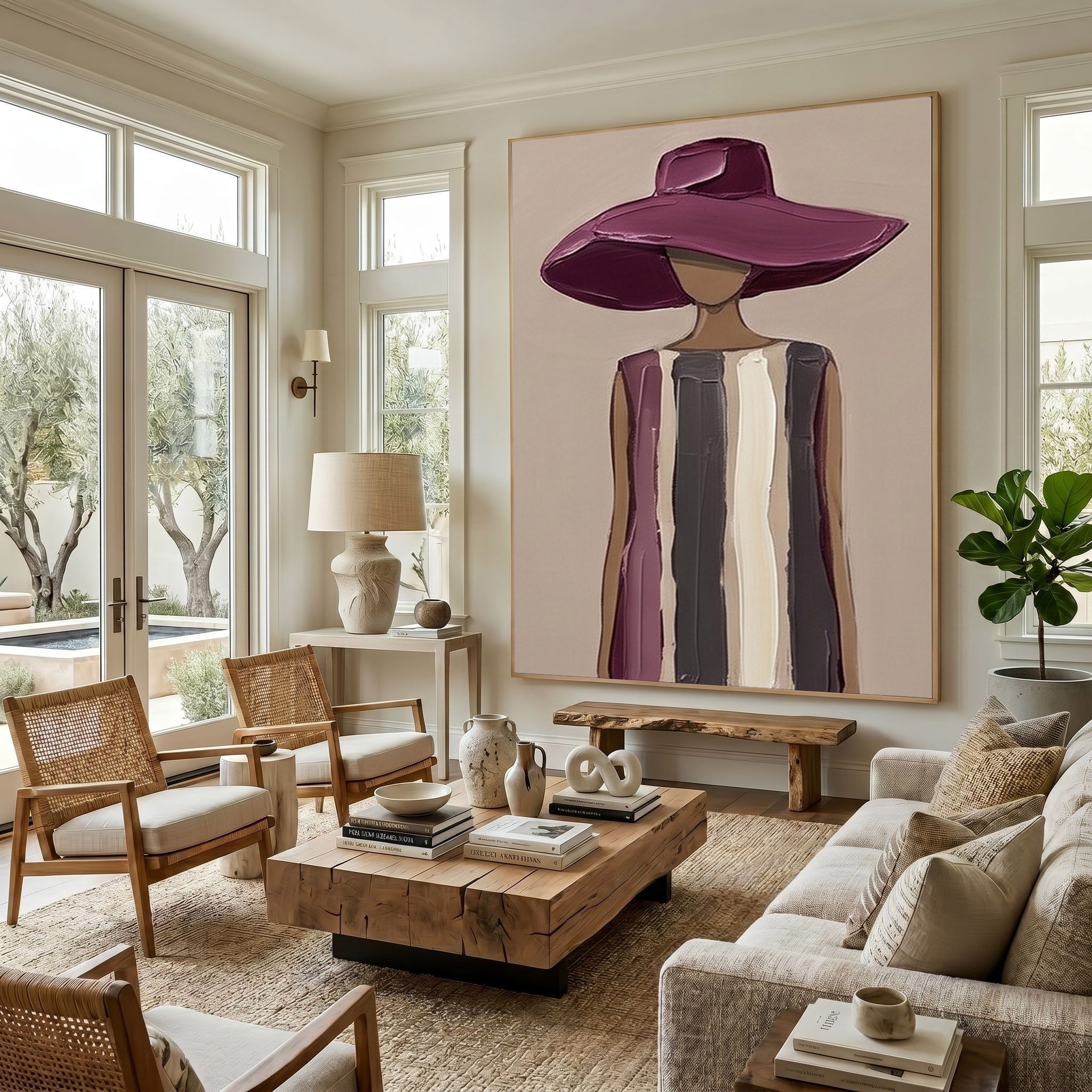 Large Modern Woman Portrait Wall Art Abstract Oil Painting Vintage Americana Art Cowgirl Cowboy Western Fashion Figure Contemporary Decor
