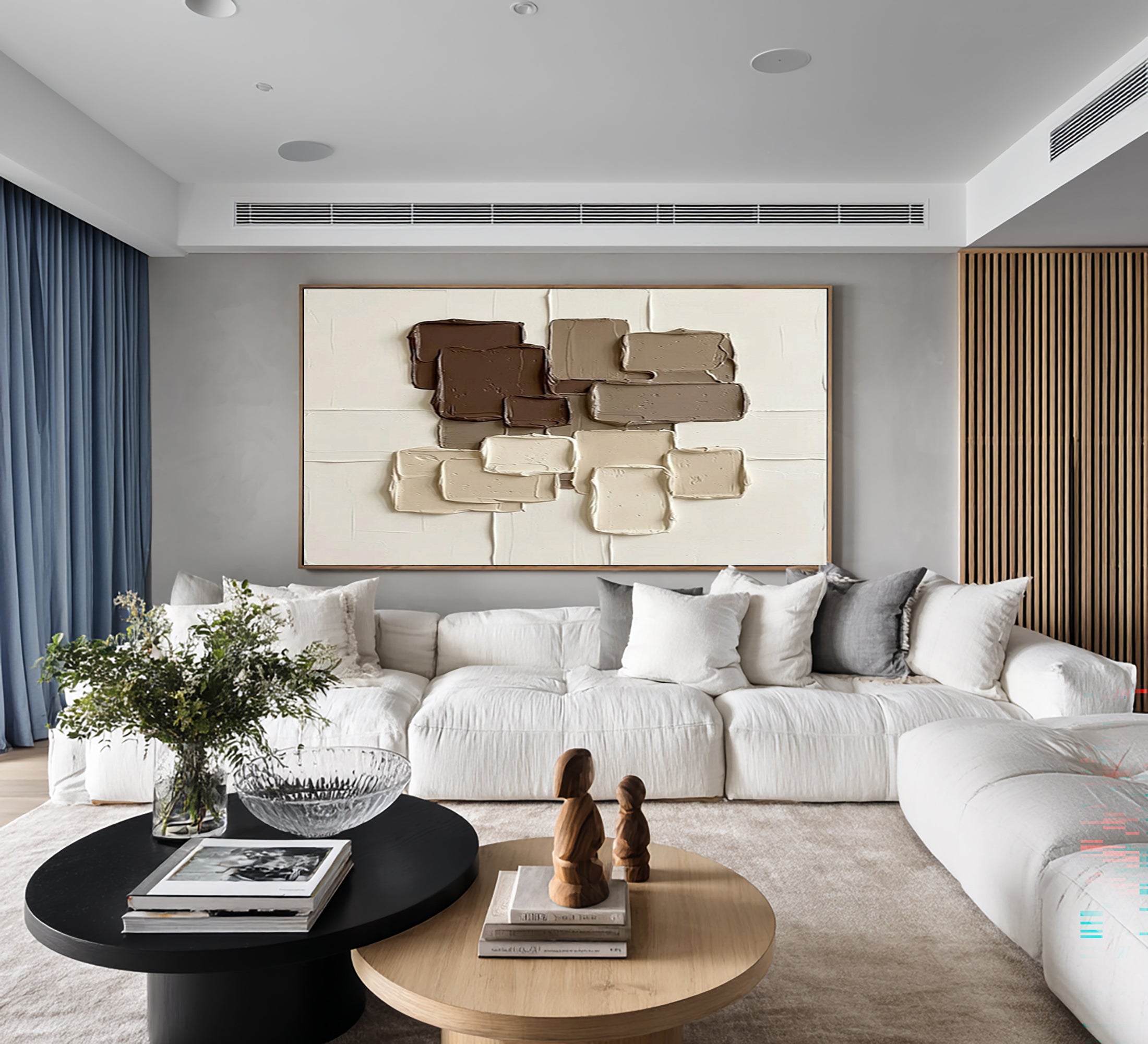 Large Contemporary Neutral Wall Art Geometric Texture Canvas Decor