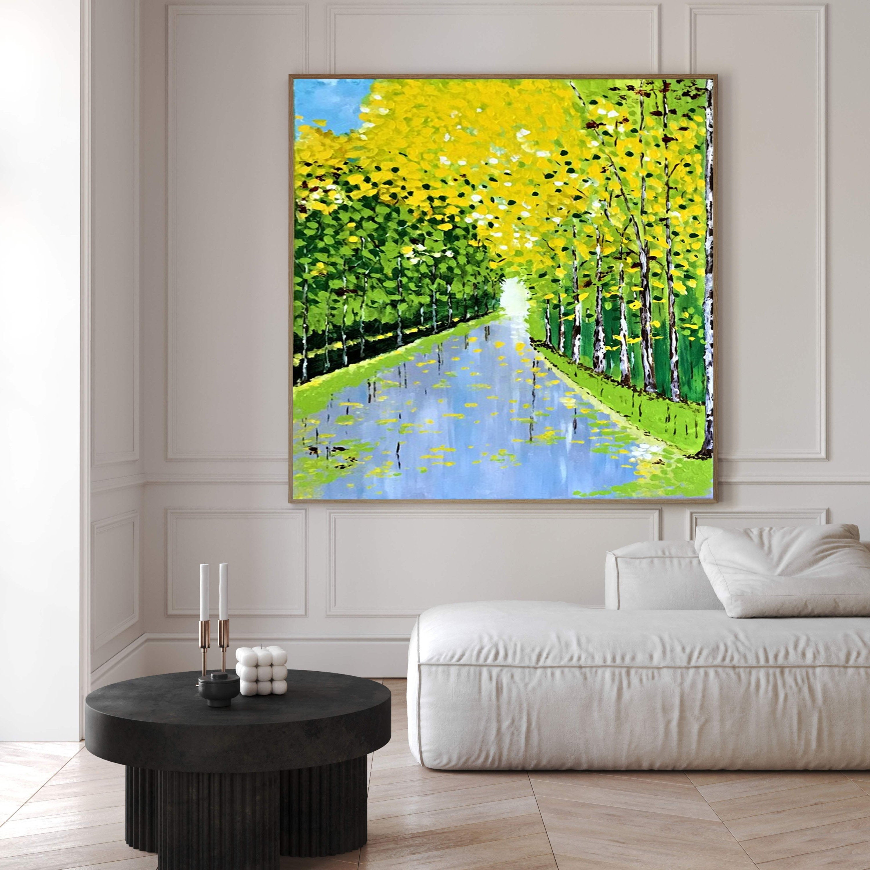 Tranquil Forest Path Wall Art for Elegant Living Rooms