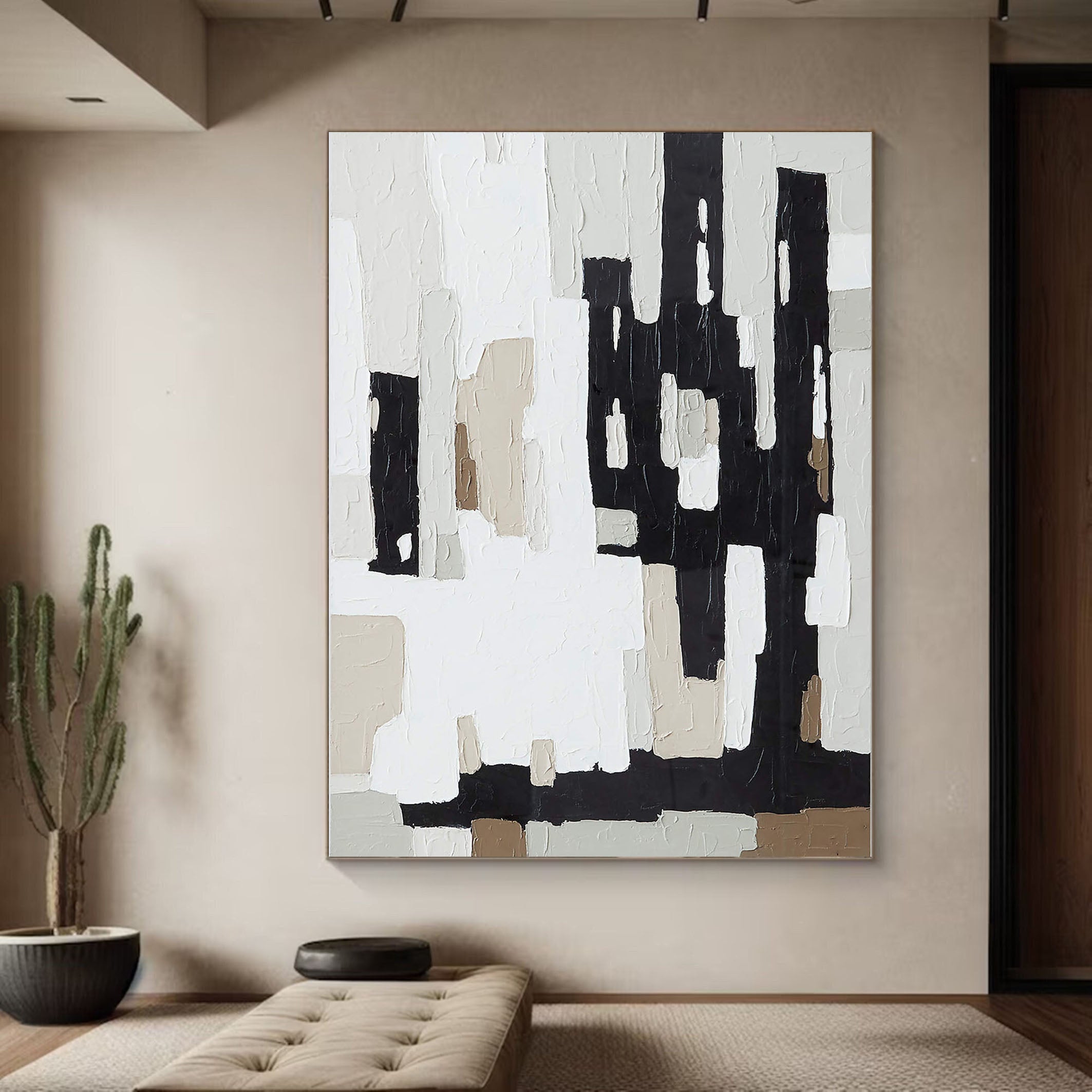 Black and White Abstract, Geometric Textured Painting #MM347