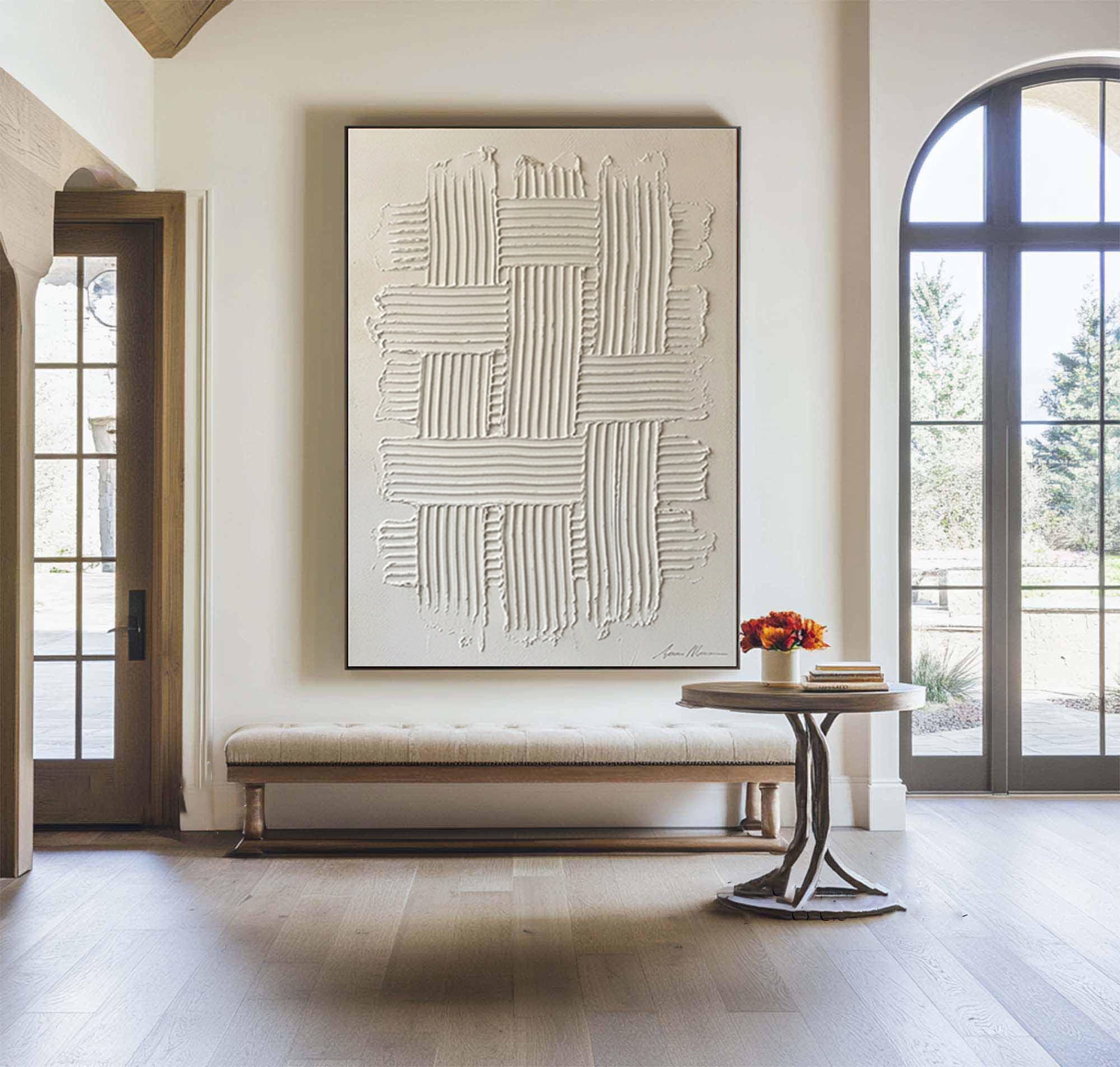 Large Textured Wall Art for Living Room Neutral Modern Canvas Decor