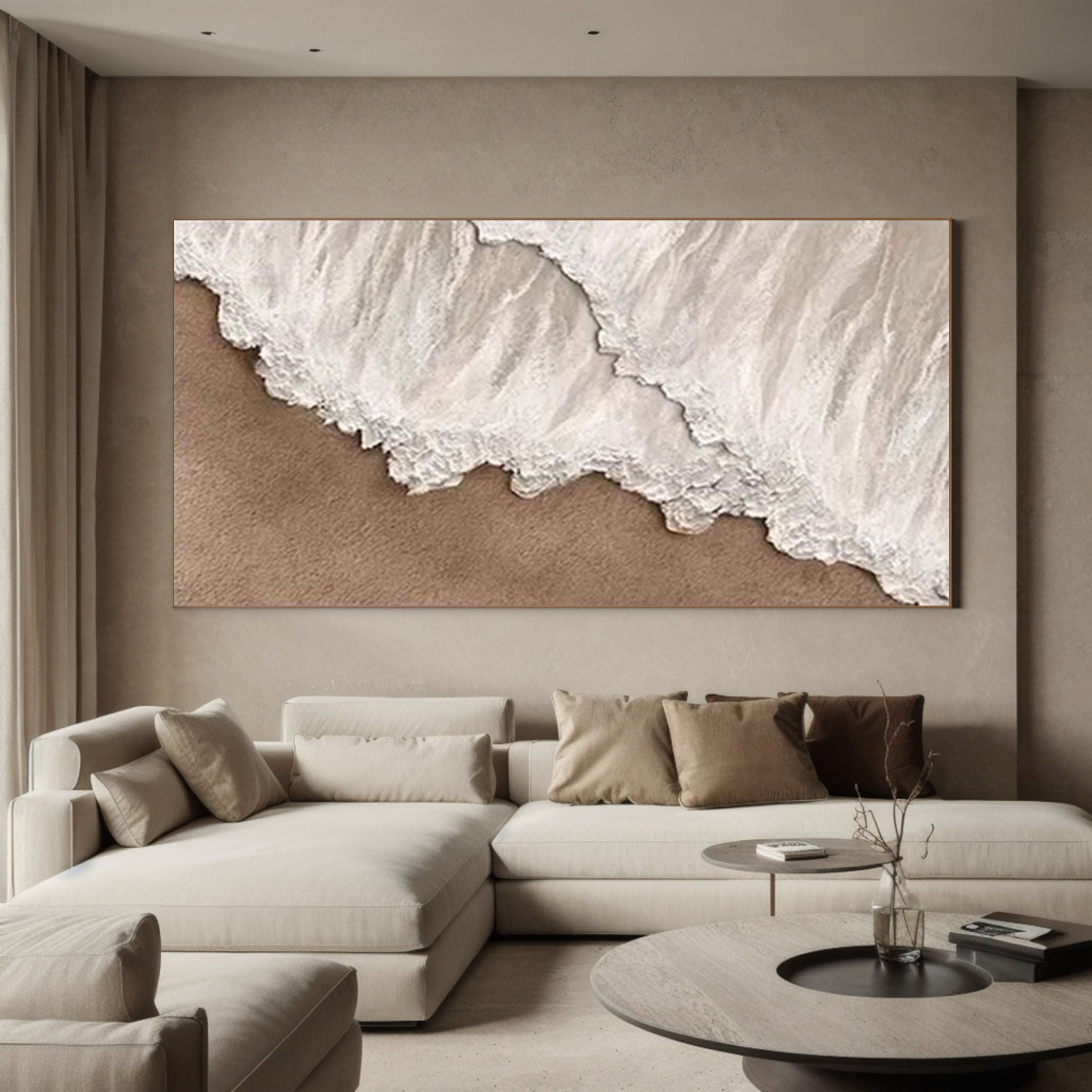 Dynamic Coastal Art with White and Sandy Tones #OP060