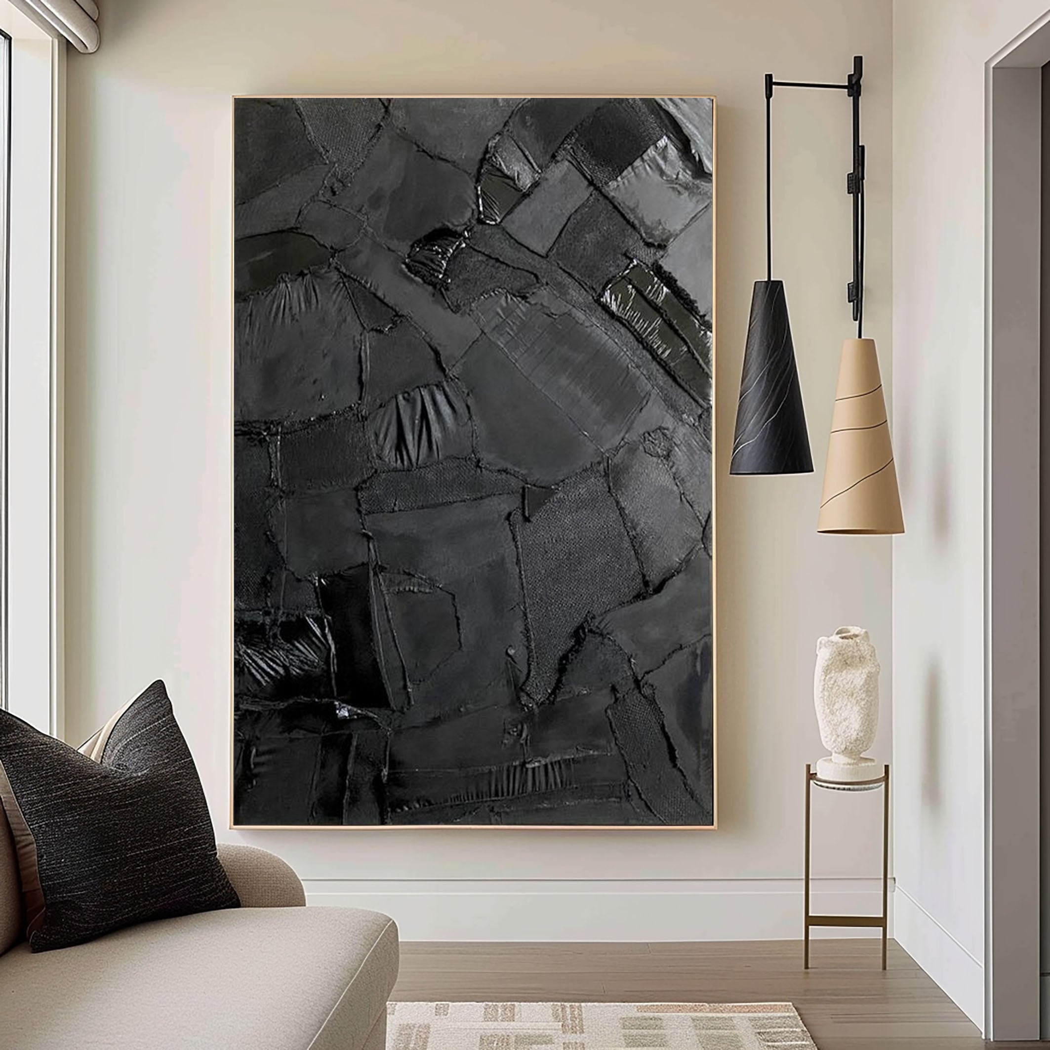 Noir Elegance | Modern Textured Wall Art Decor #MM104