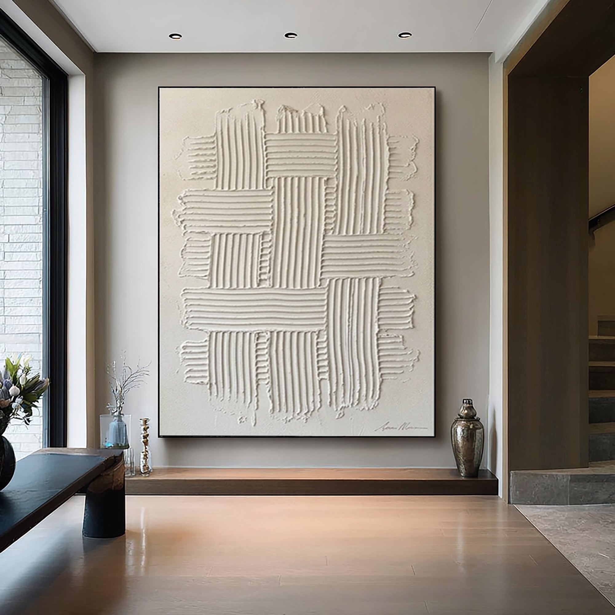 Large Textured Wall Art for Living Room Neutral Modern Canvas Decor