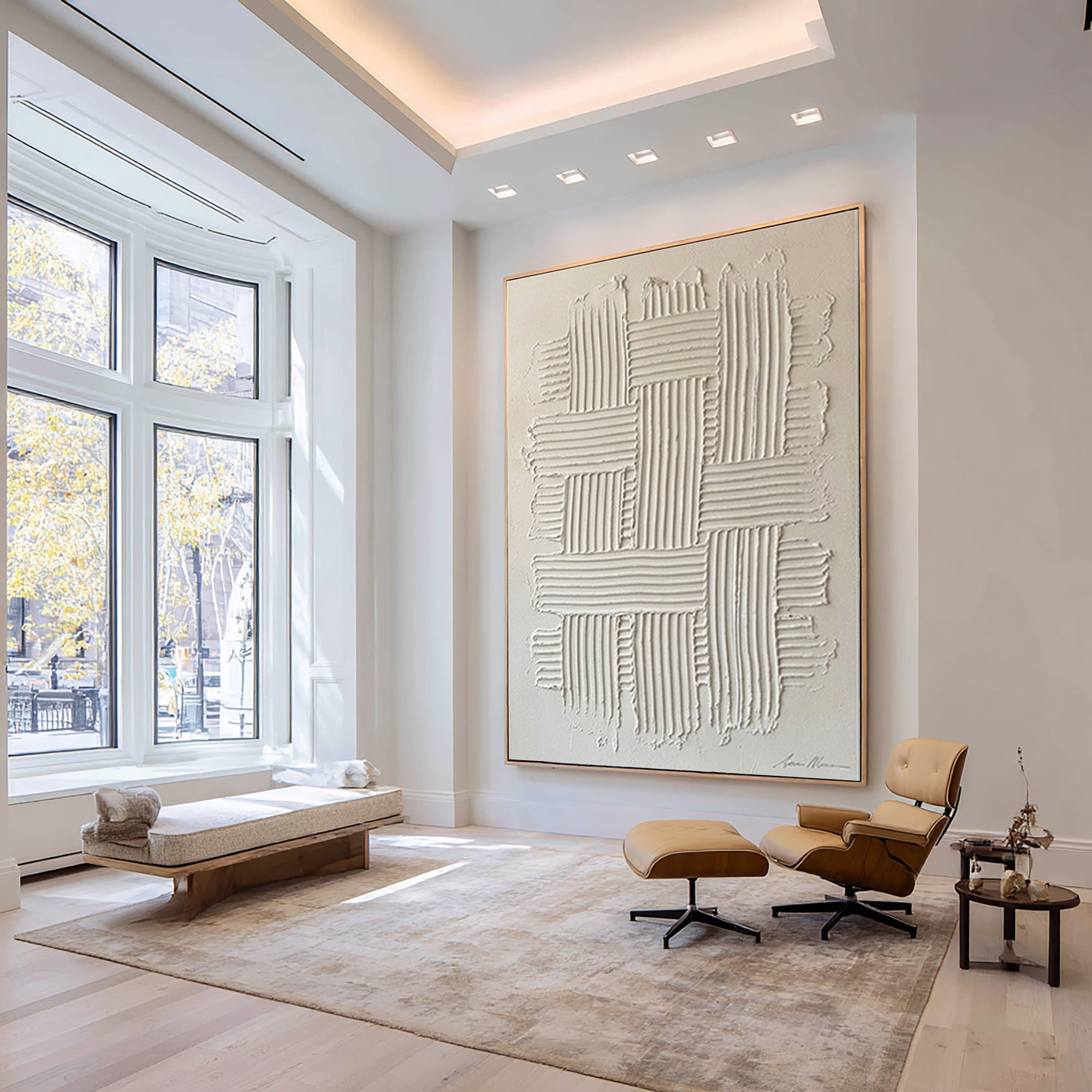 Large Textured Wall Art for Living Room Neutral Modern Canvas Decor