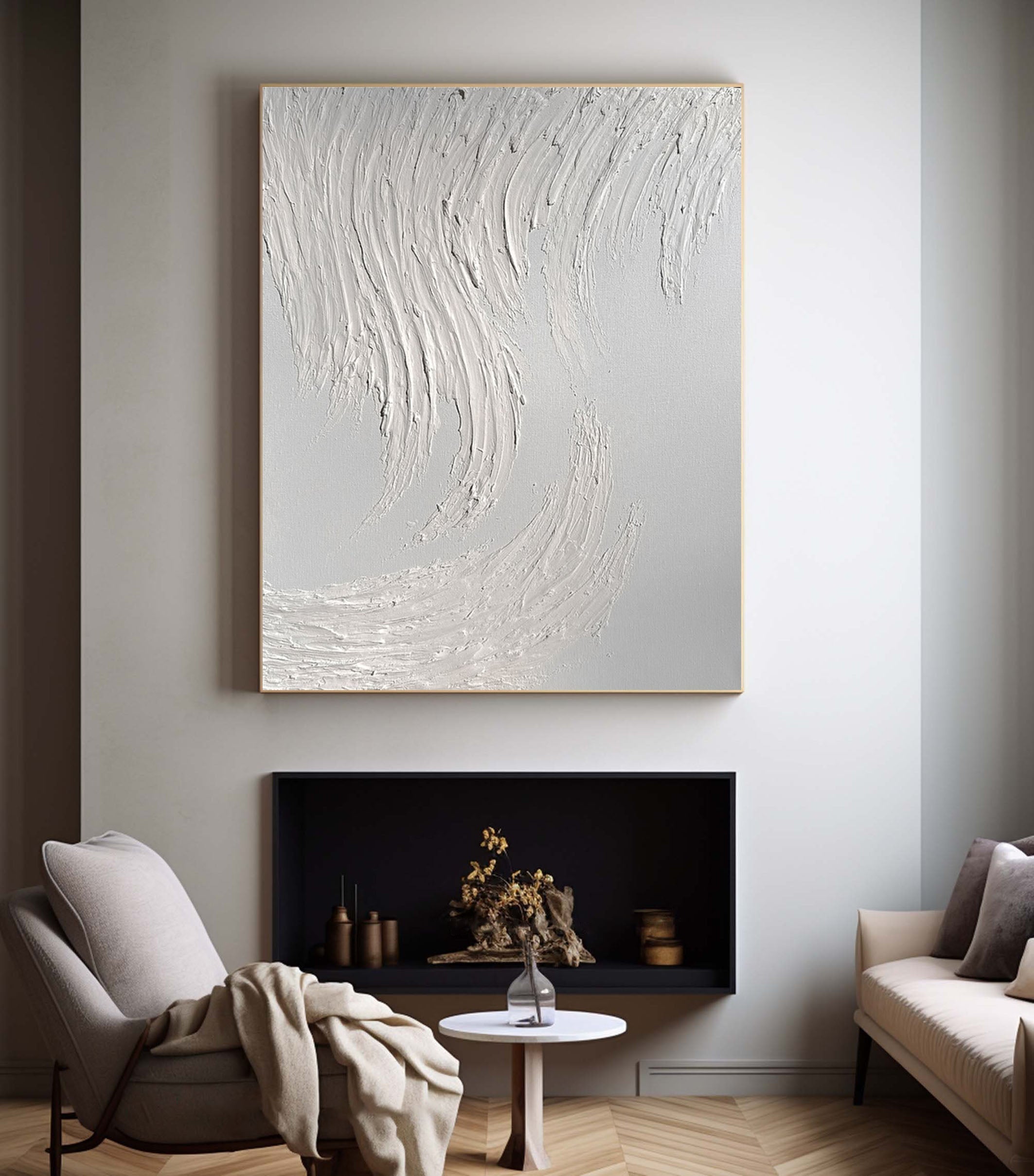 Minimalist White Textured Wall Art For House #MM060