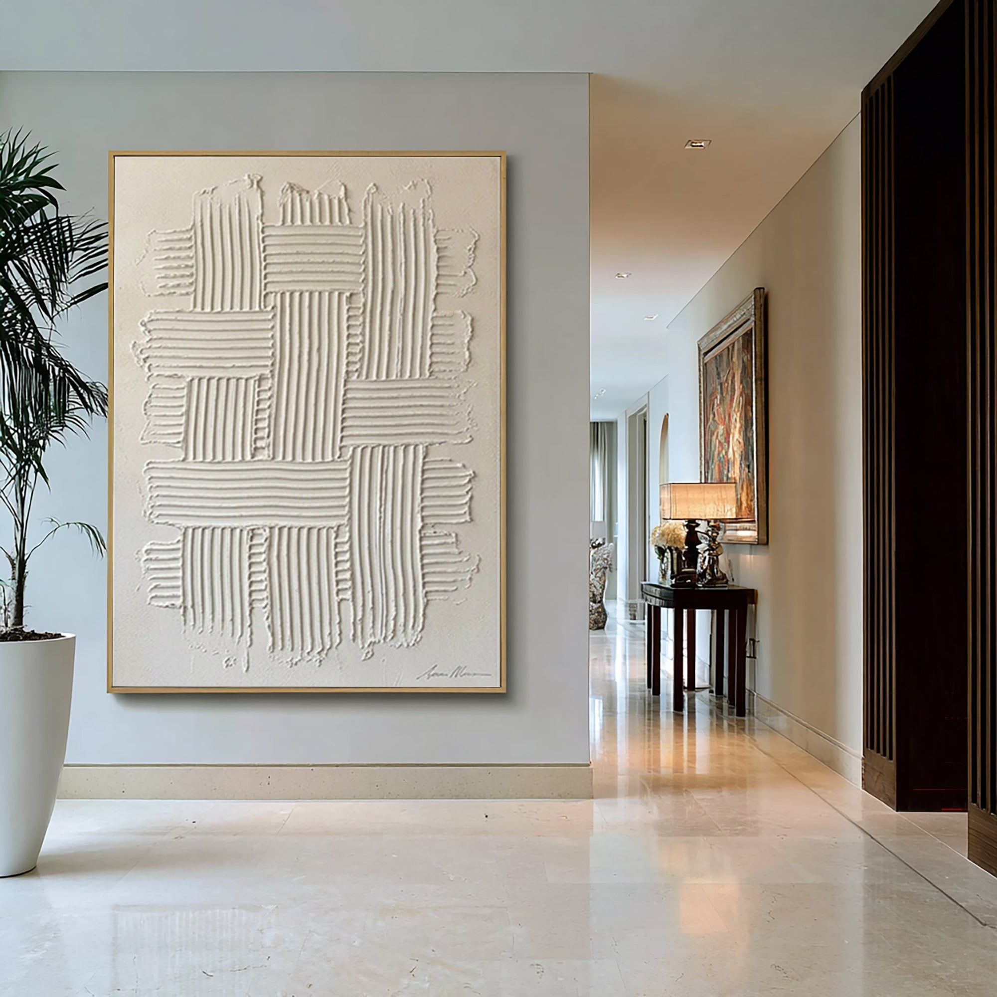 Large Textured Wall Art for Living Room Neutral Modern Canvas Decor