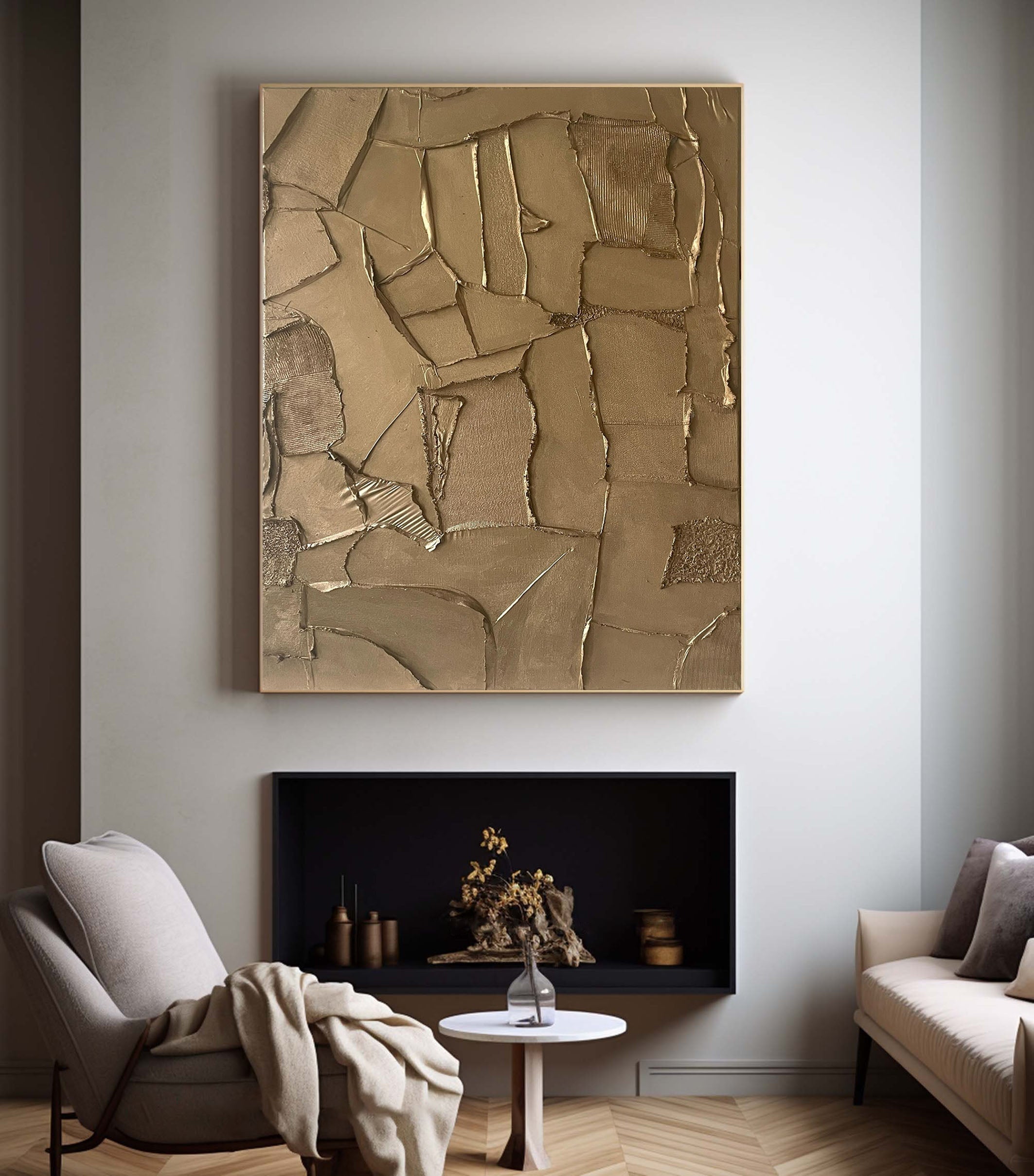 Golden Rifts Luxurious Textured Canvas Art #MM106