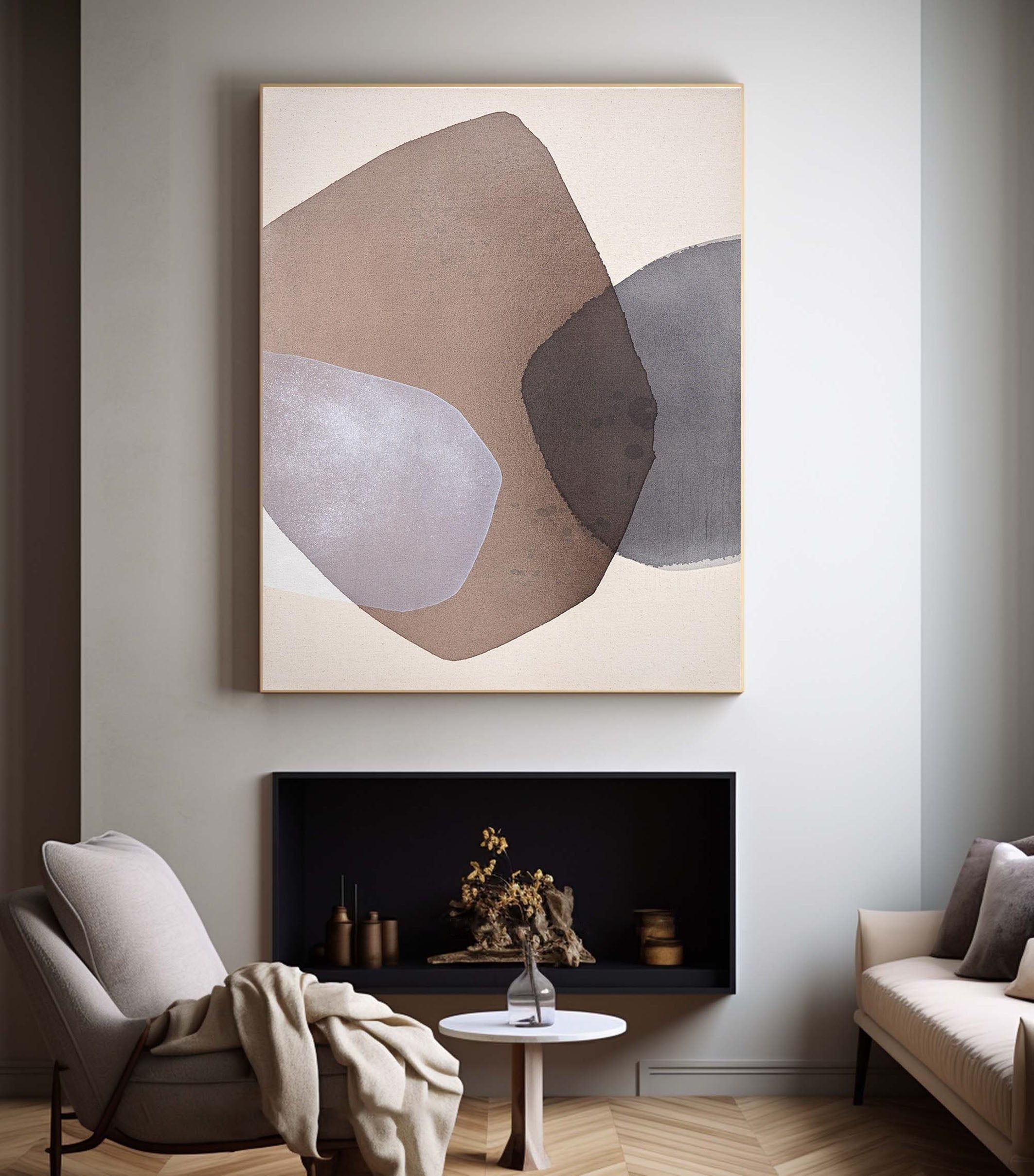 Mid Century Geometric Wall Art Neutral Tones Canvas Decor #MC012