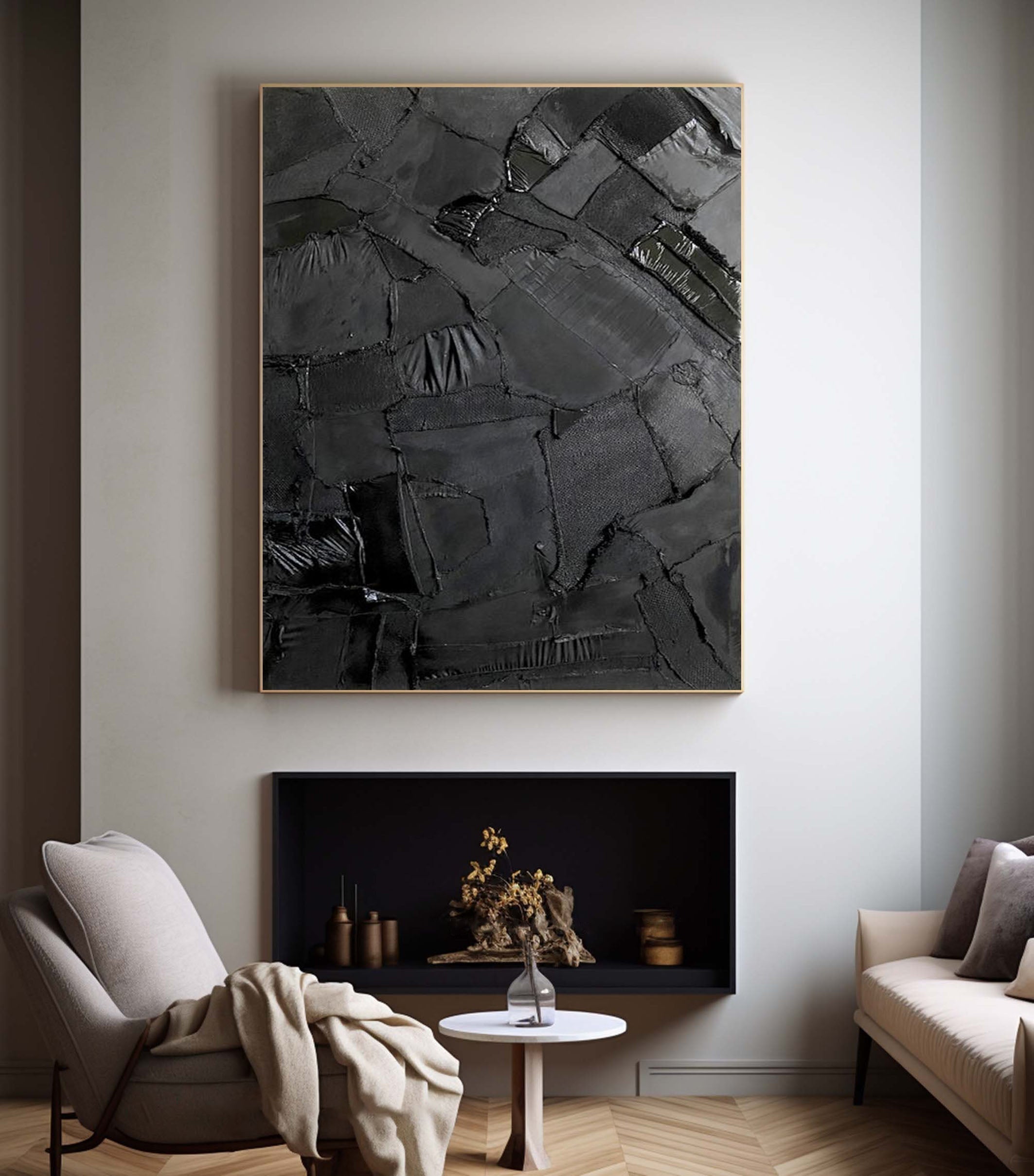 Noir Elegance | Modern Textured Wall Art Decor #MM104