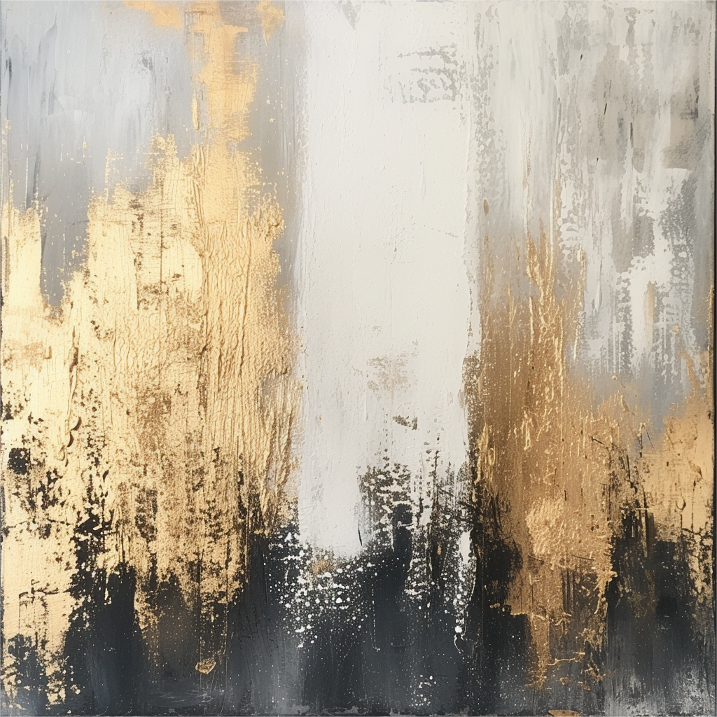 Contemporary Abstract Canvas Bold Brush Strokes in Gold and Black #AB016