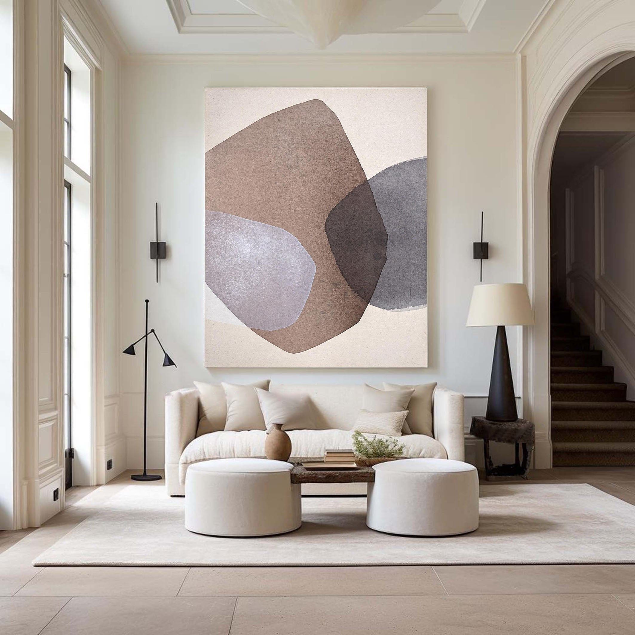 Mid Century Geometric Wall Art Neutral Tones Canvas Decor #MC012