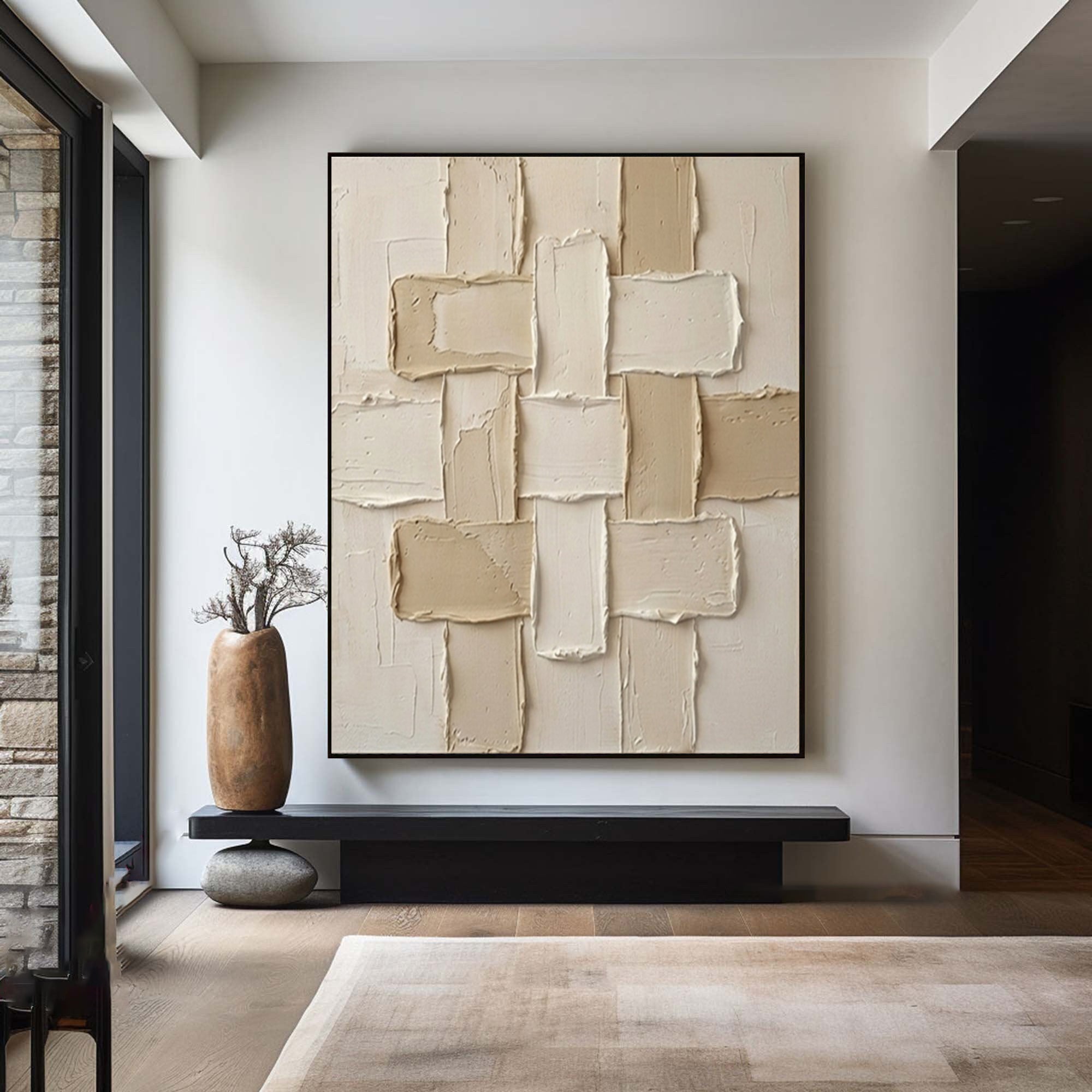 Large Neutral Geometric Composition Canvas Art Modern Texture Wall Decor