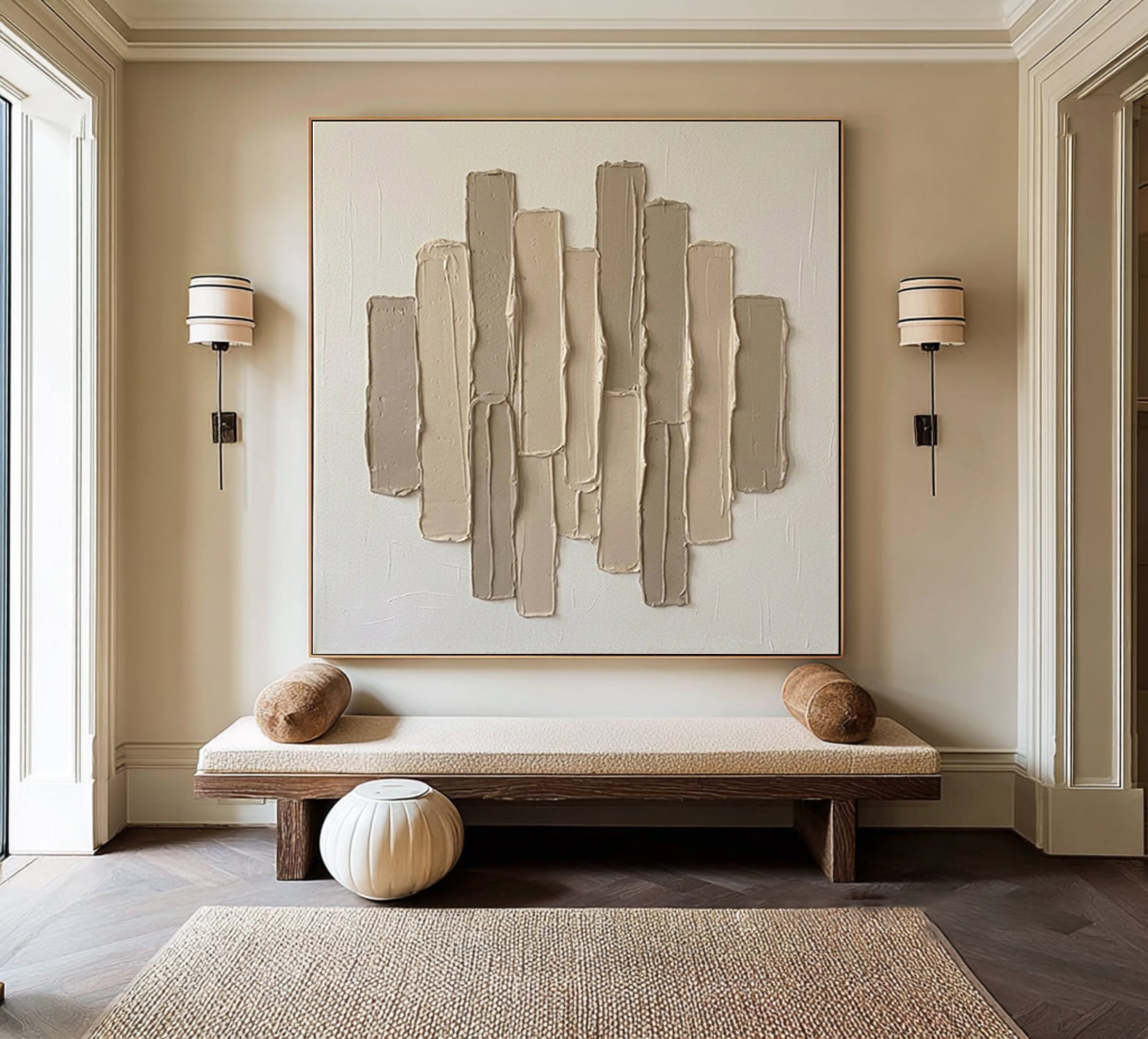Large Organic Vertical Relief Wall Art Neutral Contemporary Sculptural Canvas Painting