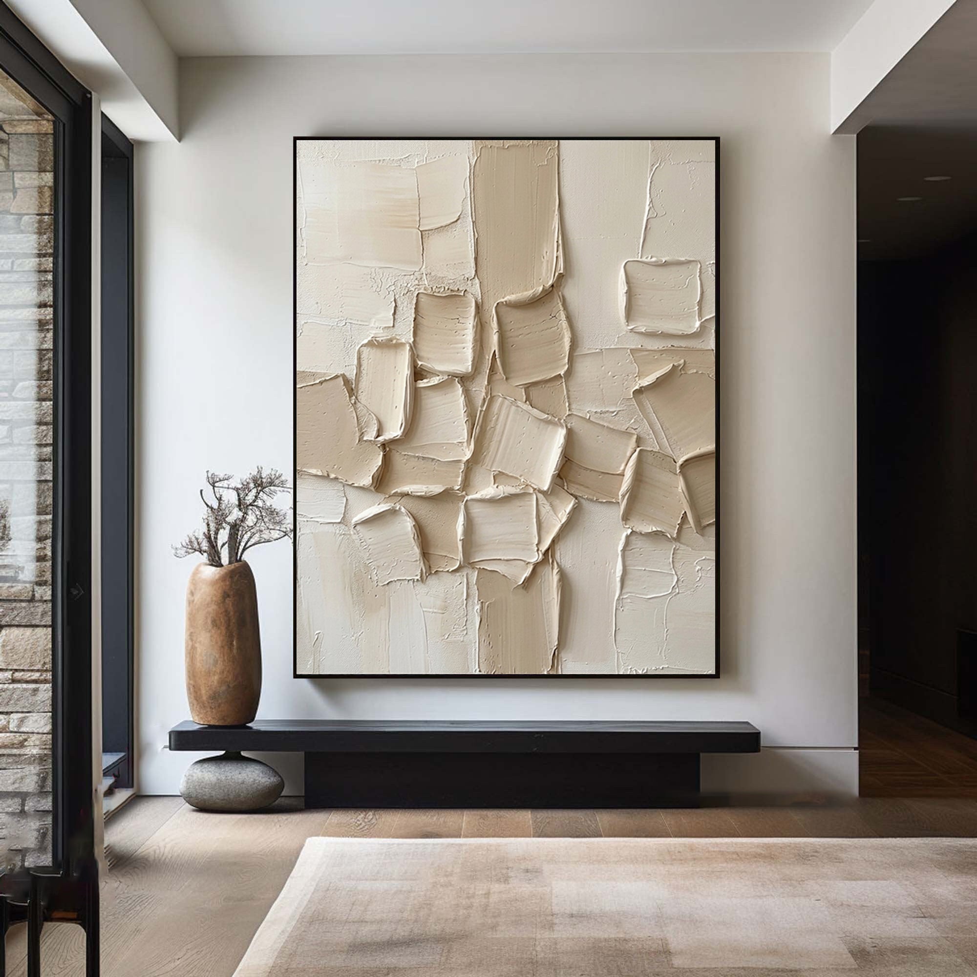 Large Neutral Textured Oil Painting for Modern Luxury Interiors