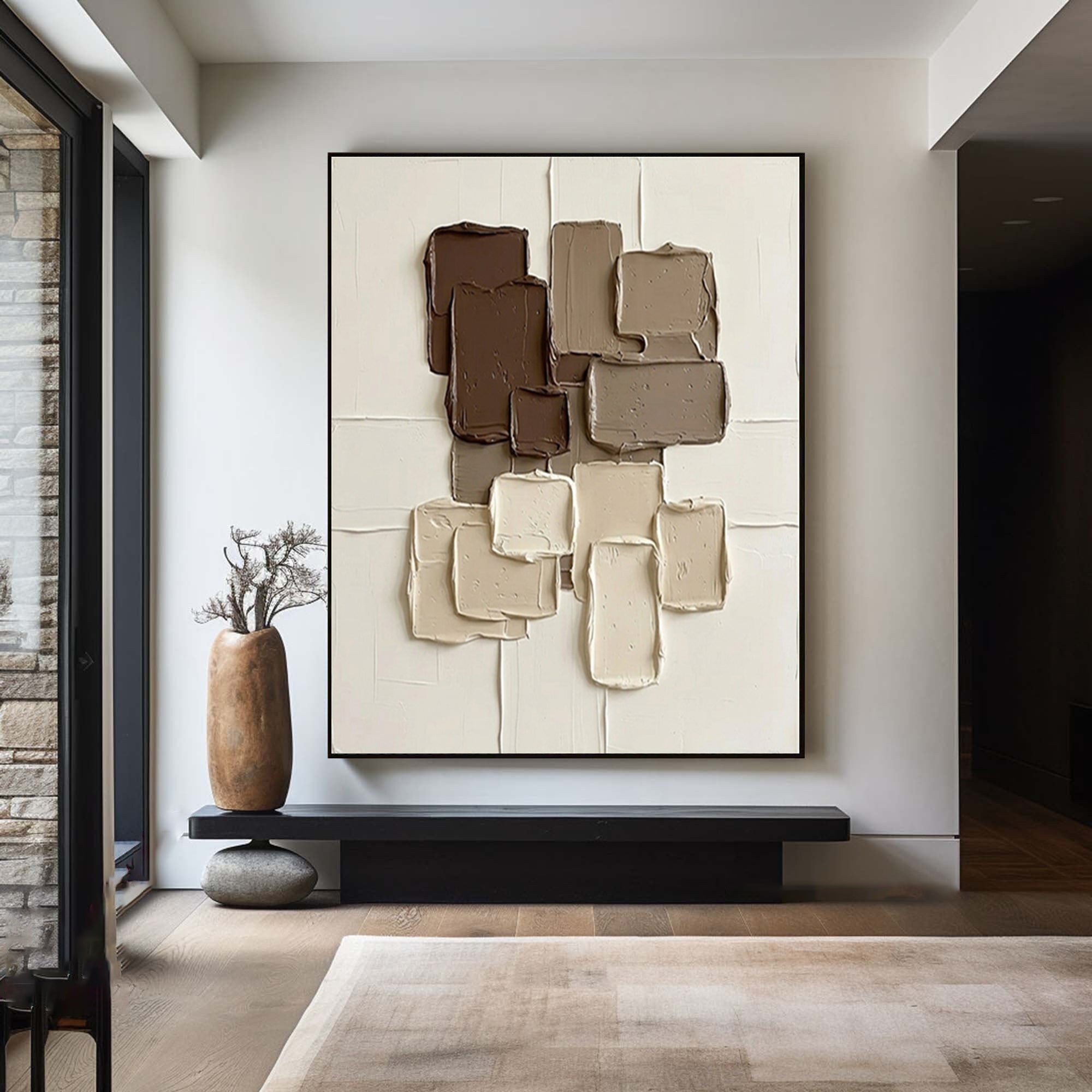 Large Warm Mocha Geometric Wall Art Textured Contemporary Decor
