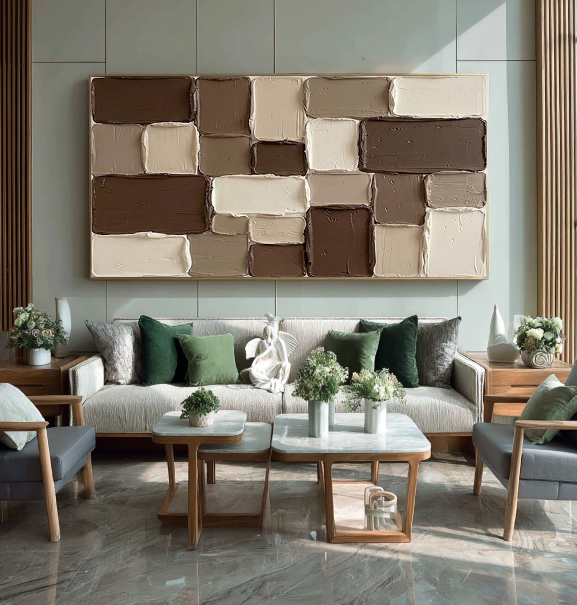 Large Modern Textured Wall Art Brown Beige Geometric Painting