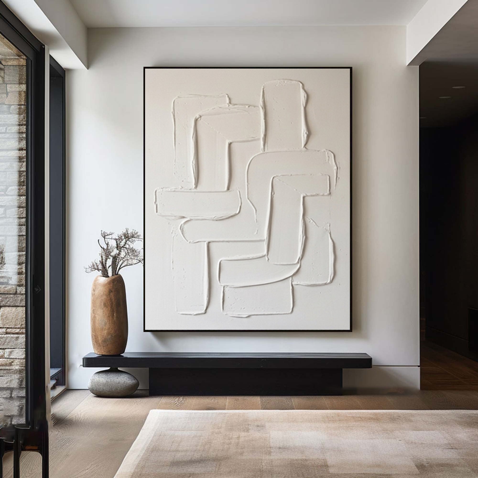 Large Neutral Textured Canvas Art Contemporary Geometric Wall Decor