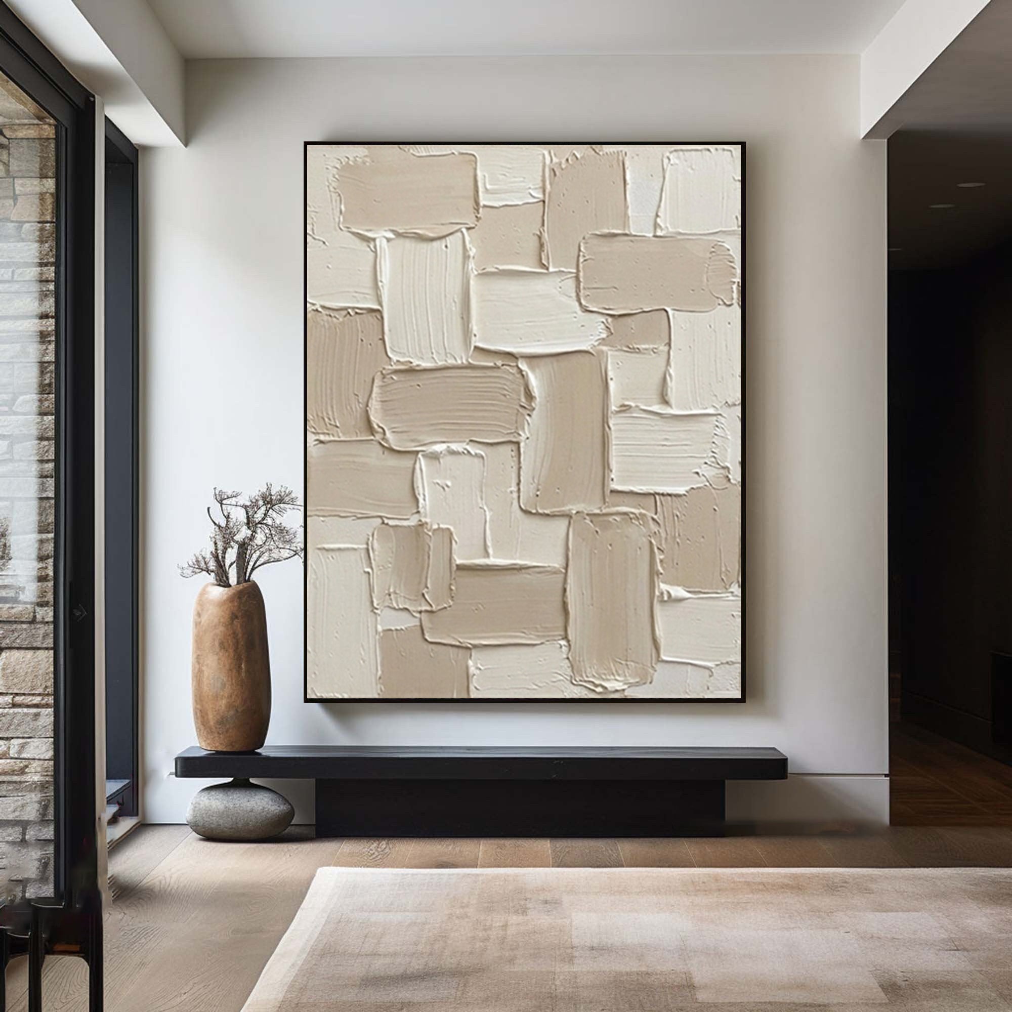 Large Neutral Textured Oil Painting for Luxury Modern Home Decor