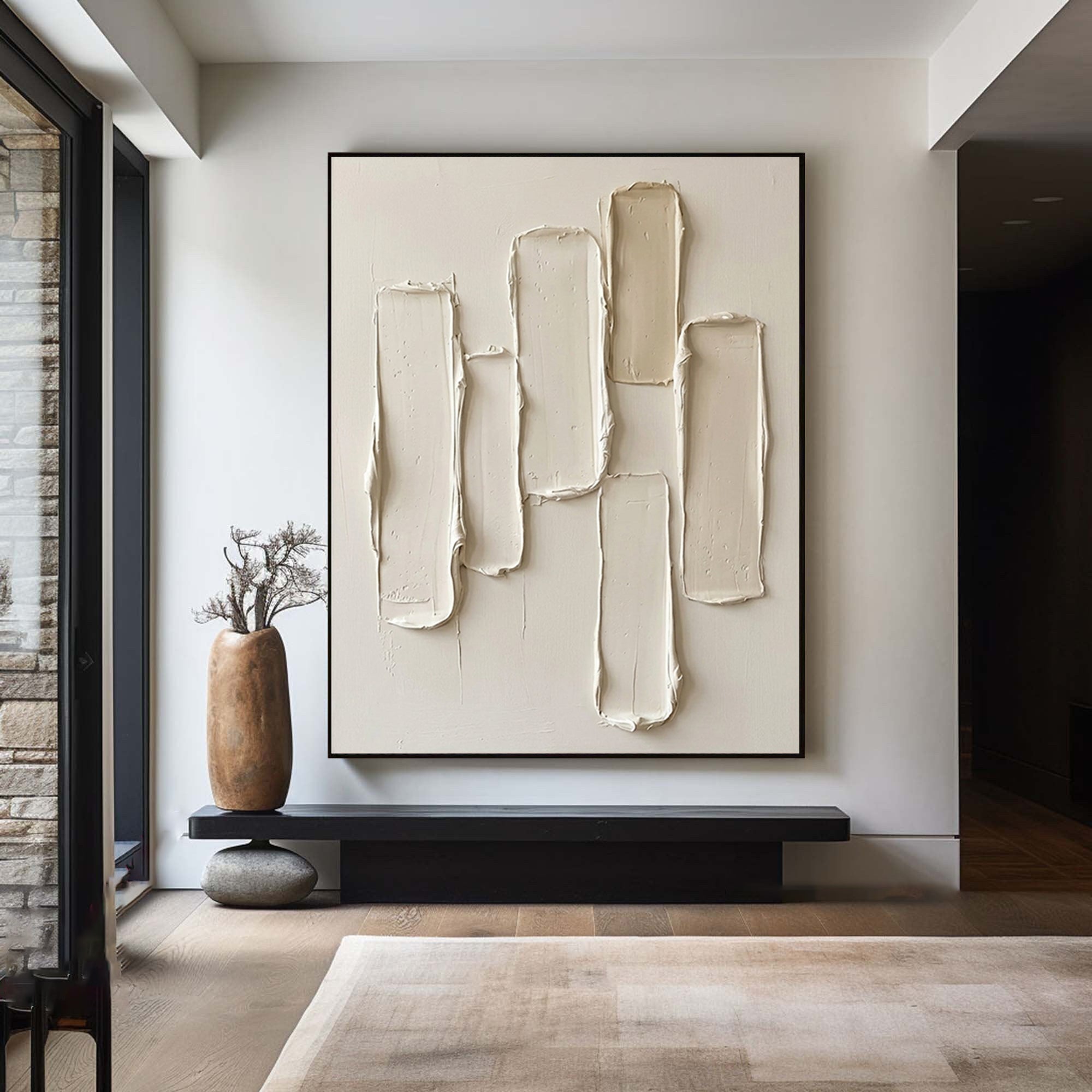 Large Hand-Painted Neutral Relief Wall Art for Luxury Home Decor