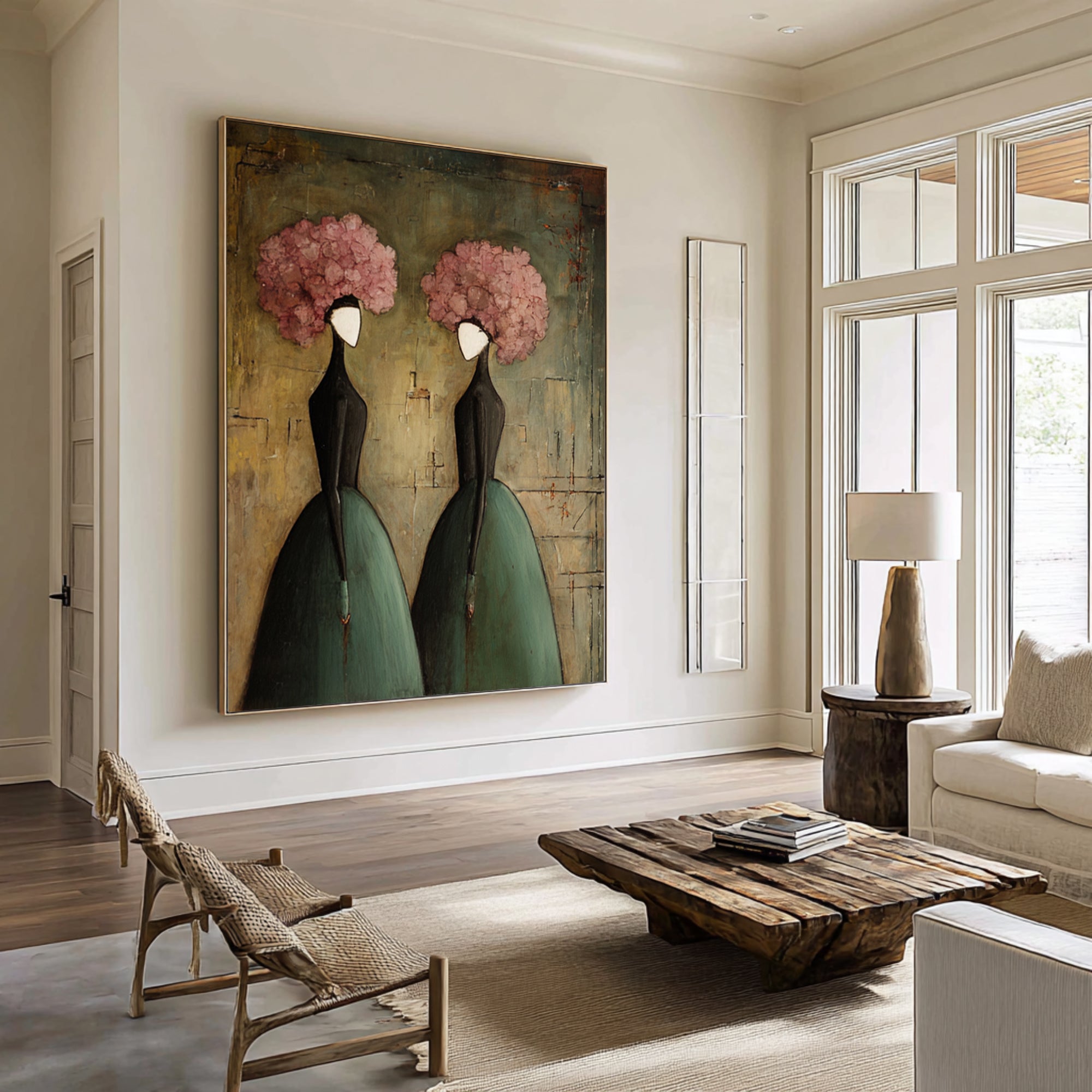 Large Contemporary Portrait Wall Art Floral Dress Painting