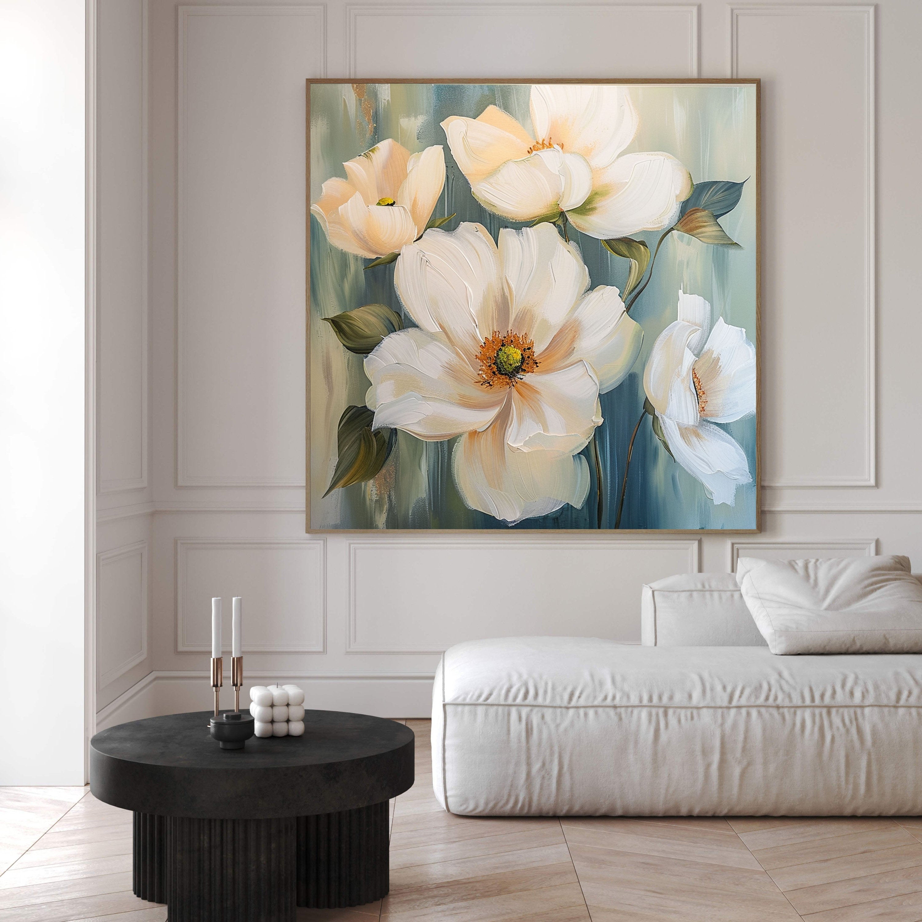 Hand-Painted Floral Artwork for Living Room Walls