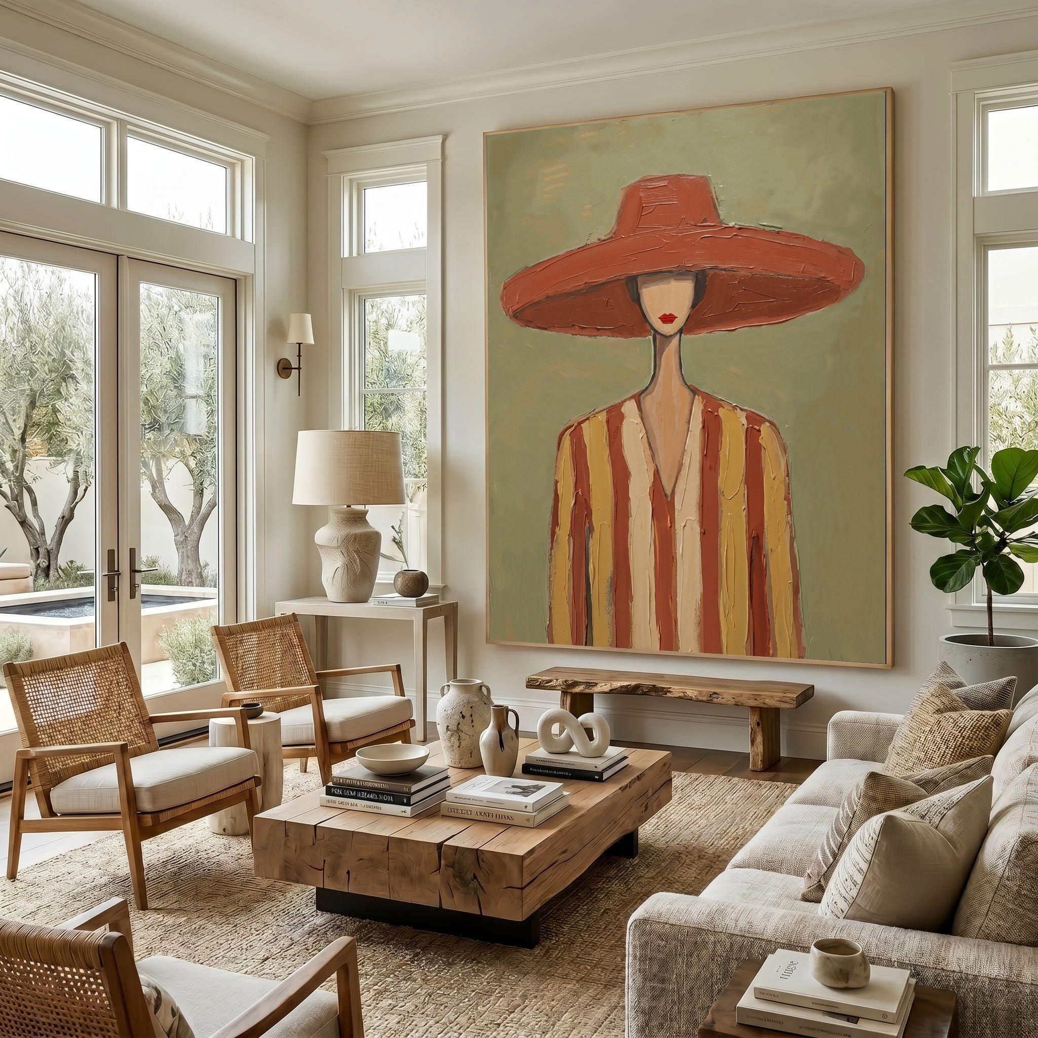 Large Cowgirl Wall Art Vintage Americana Art Western Woman Portrait Oil Painting Cowboy Style Home Decor