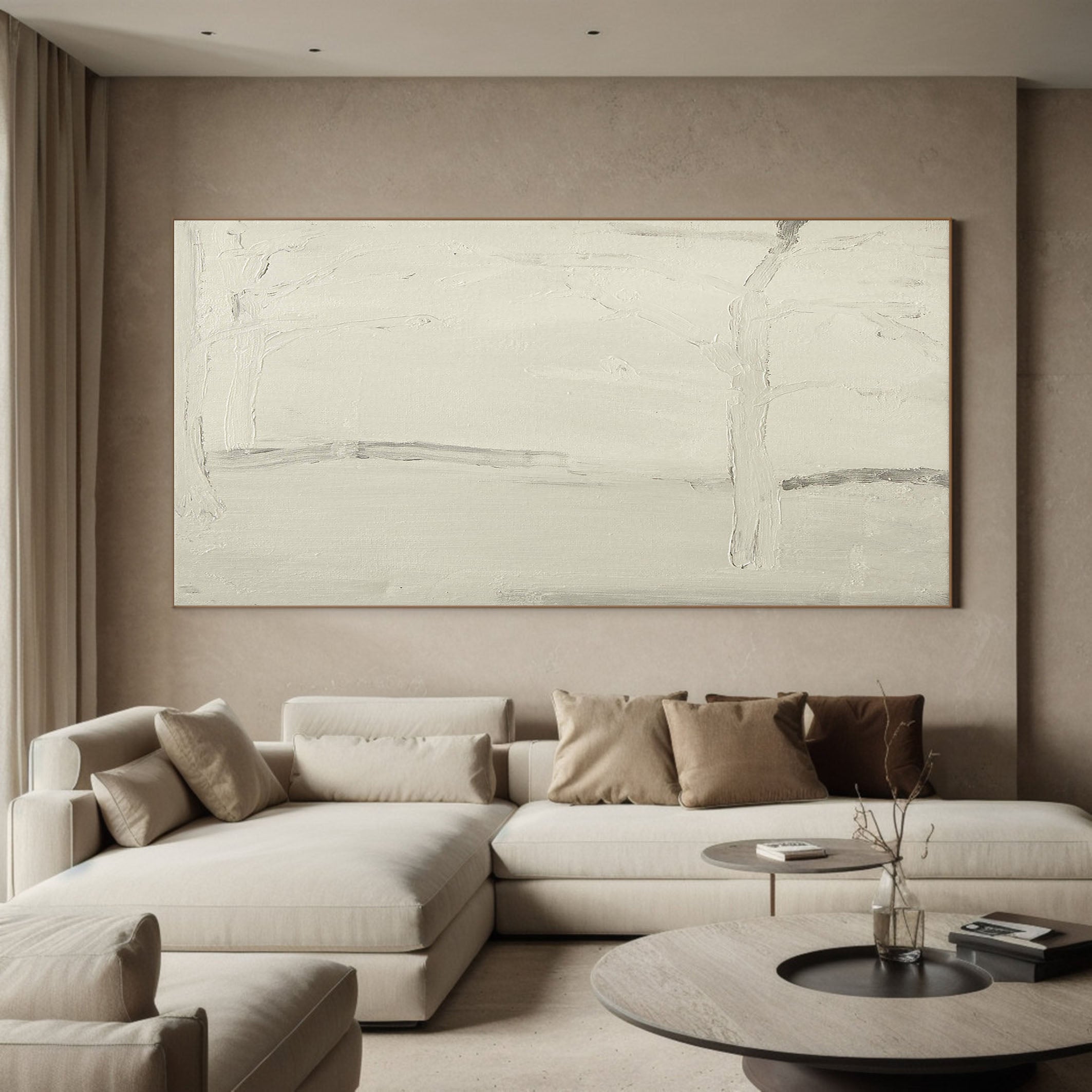 Neutral Minimalist with Gray Lines, Horizontal Textured Canvas #MM369