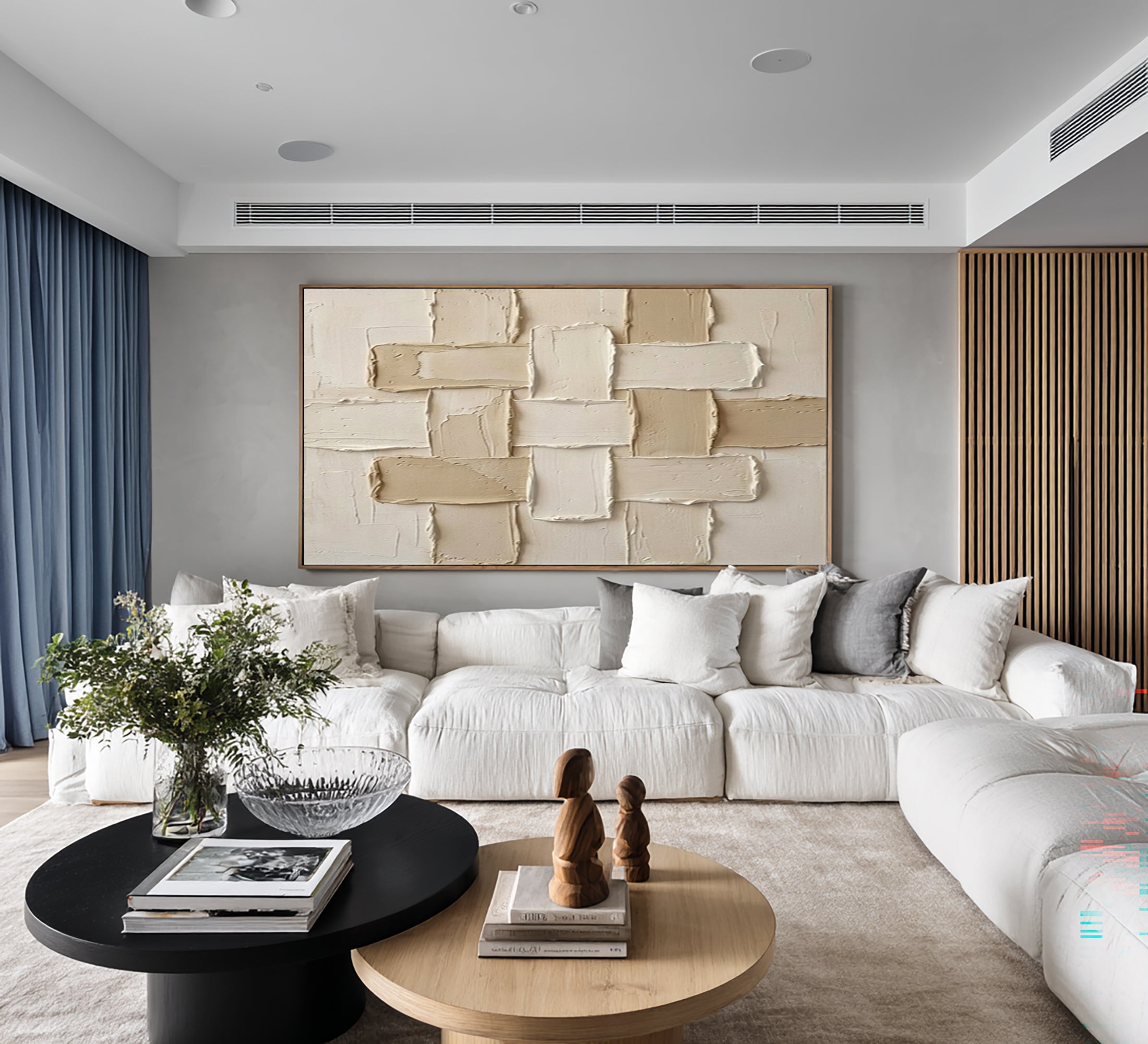 Large Beige Textured Abstract Wall Art Contemporary Neutral Decor