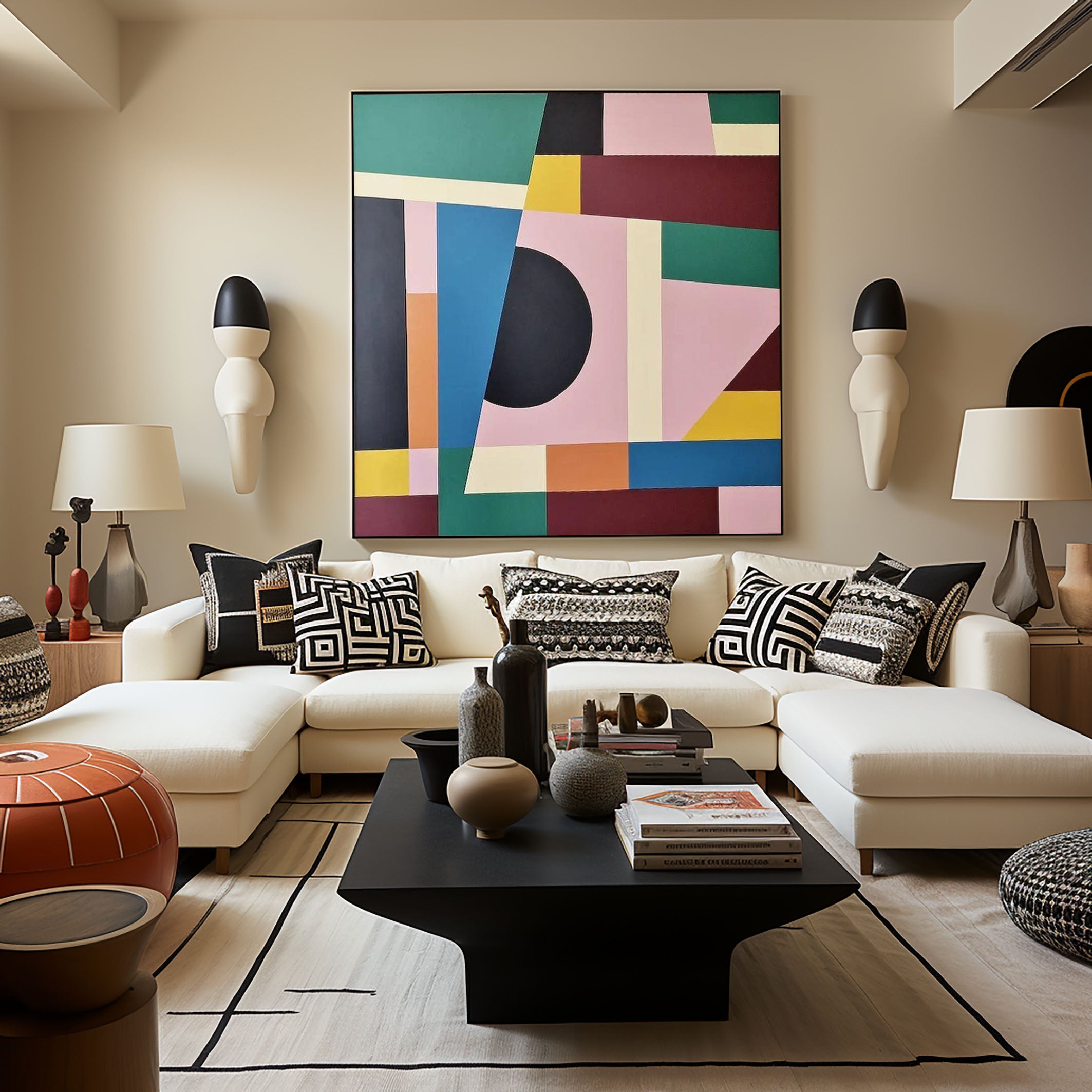 Geometric Harmony Mid Century Abstract Canvas Modern Home Art #MC014