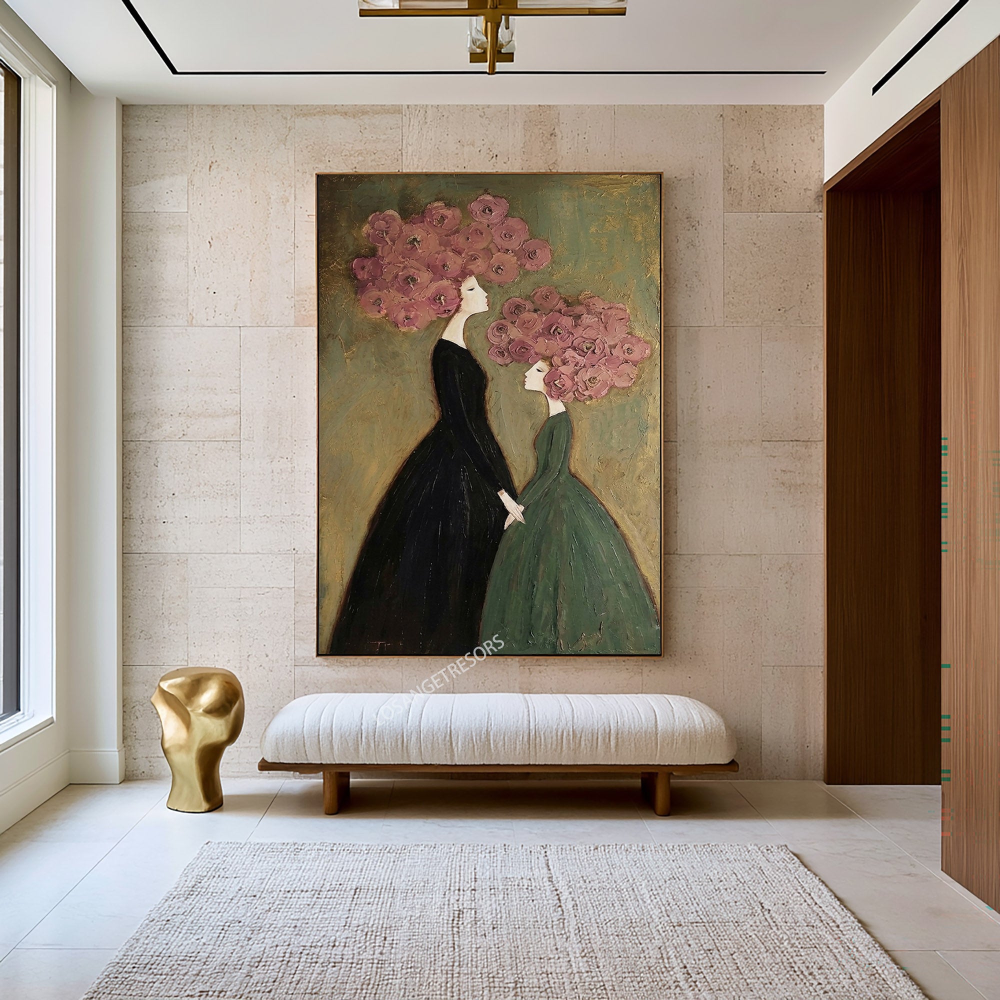 Large Floral Portrait Wall Art Modern Botanical Figure Oil Painting