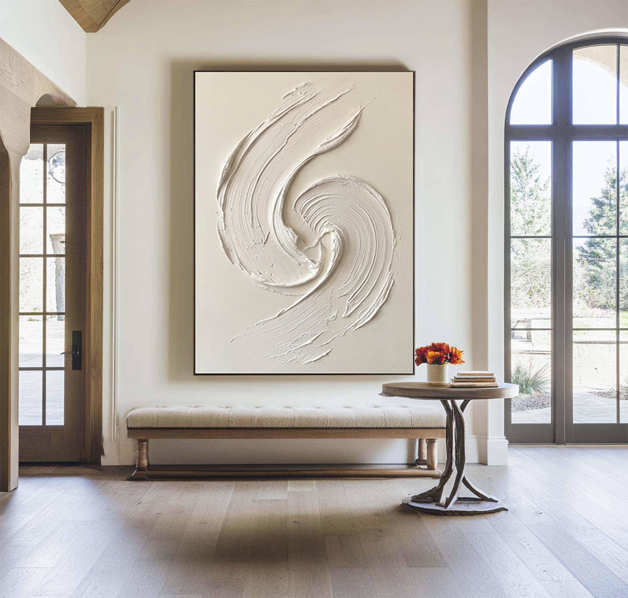 Large Neutral Texture Wall Art Modern Minimalist Swirl Painting