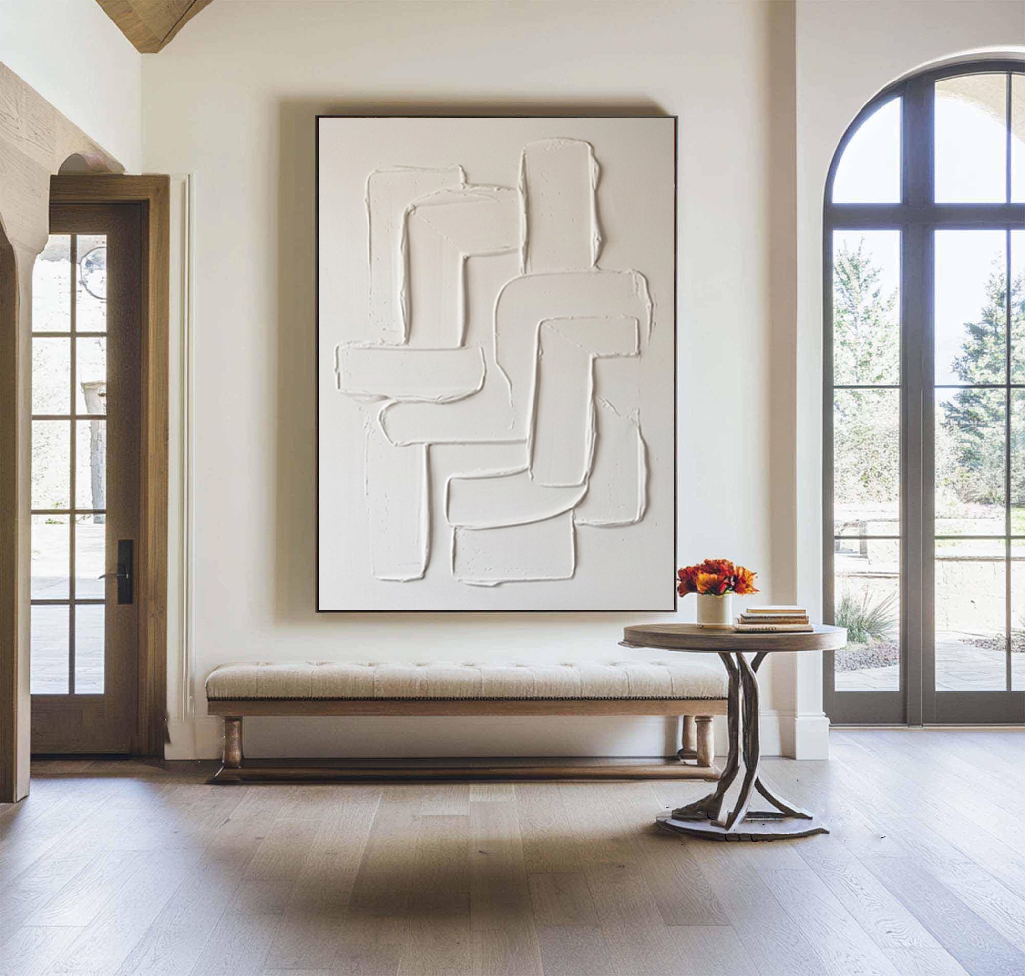 Large Hand Painted White Texture Artwork Modern Luxury Wall Art