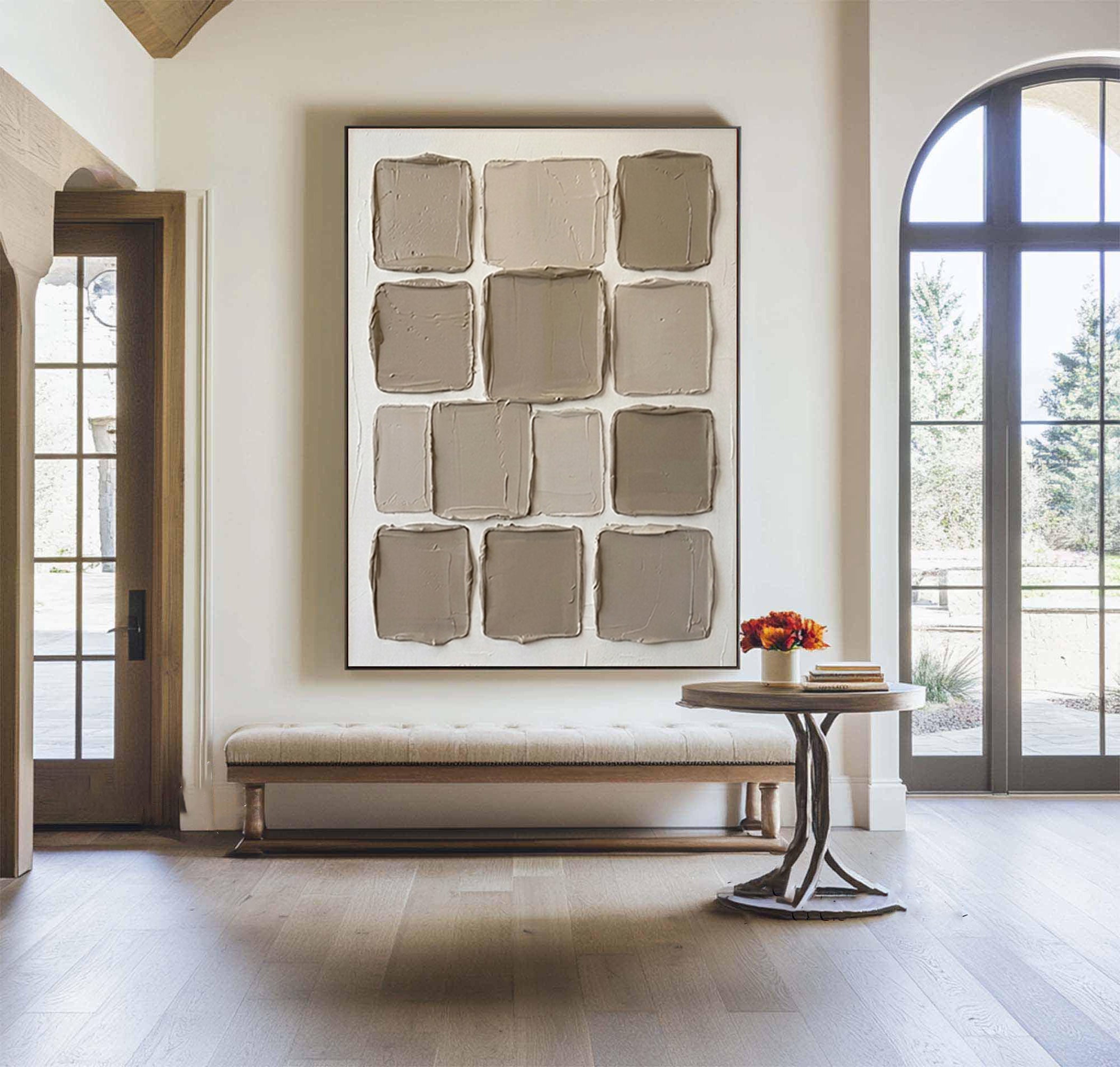 Large Contemporary Texture Canvas Art with Minimalist Square Composition