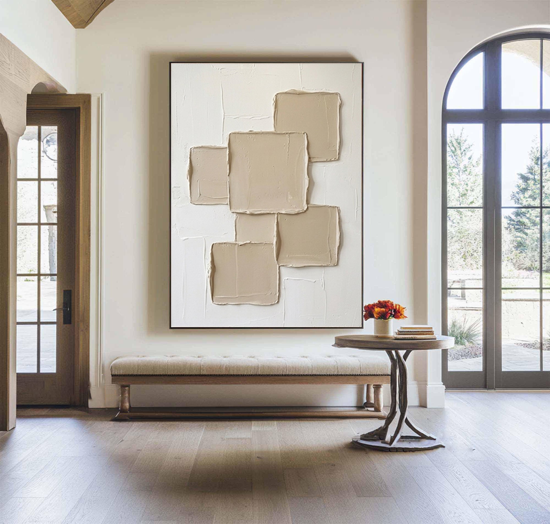 Large Sculptural White Wall Art Contemporary Relief Canvas