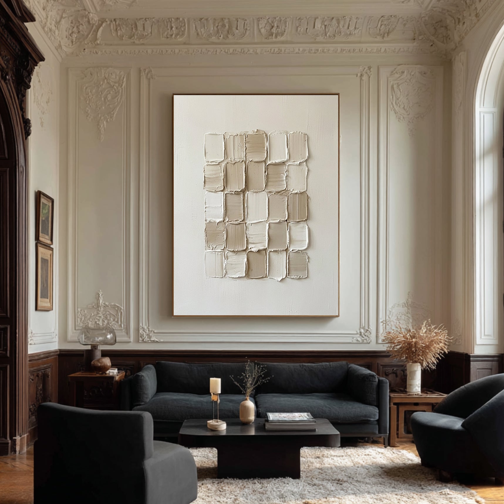 Large Modern Block Matrix Wall Art Contemporary Neutral Texture Painting