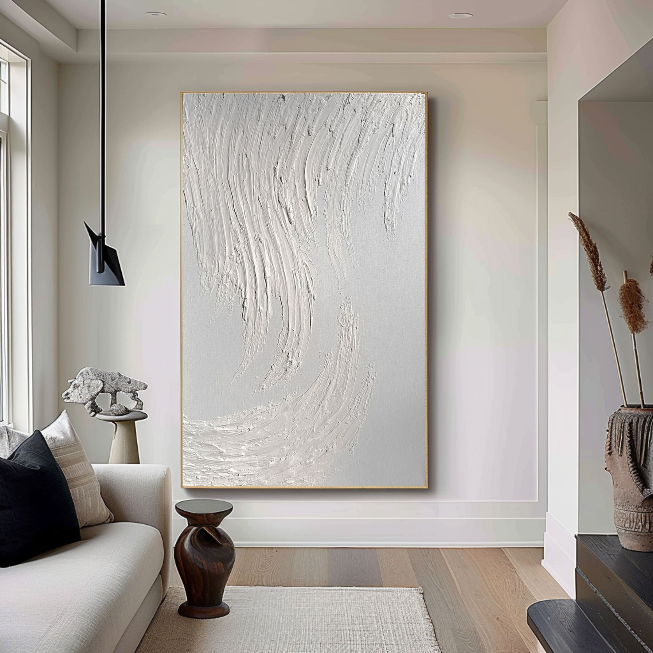 Minimalist White Textured Wall Art For House #MM060