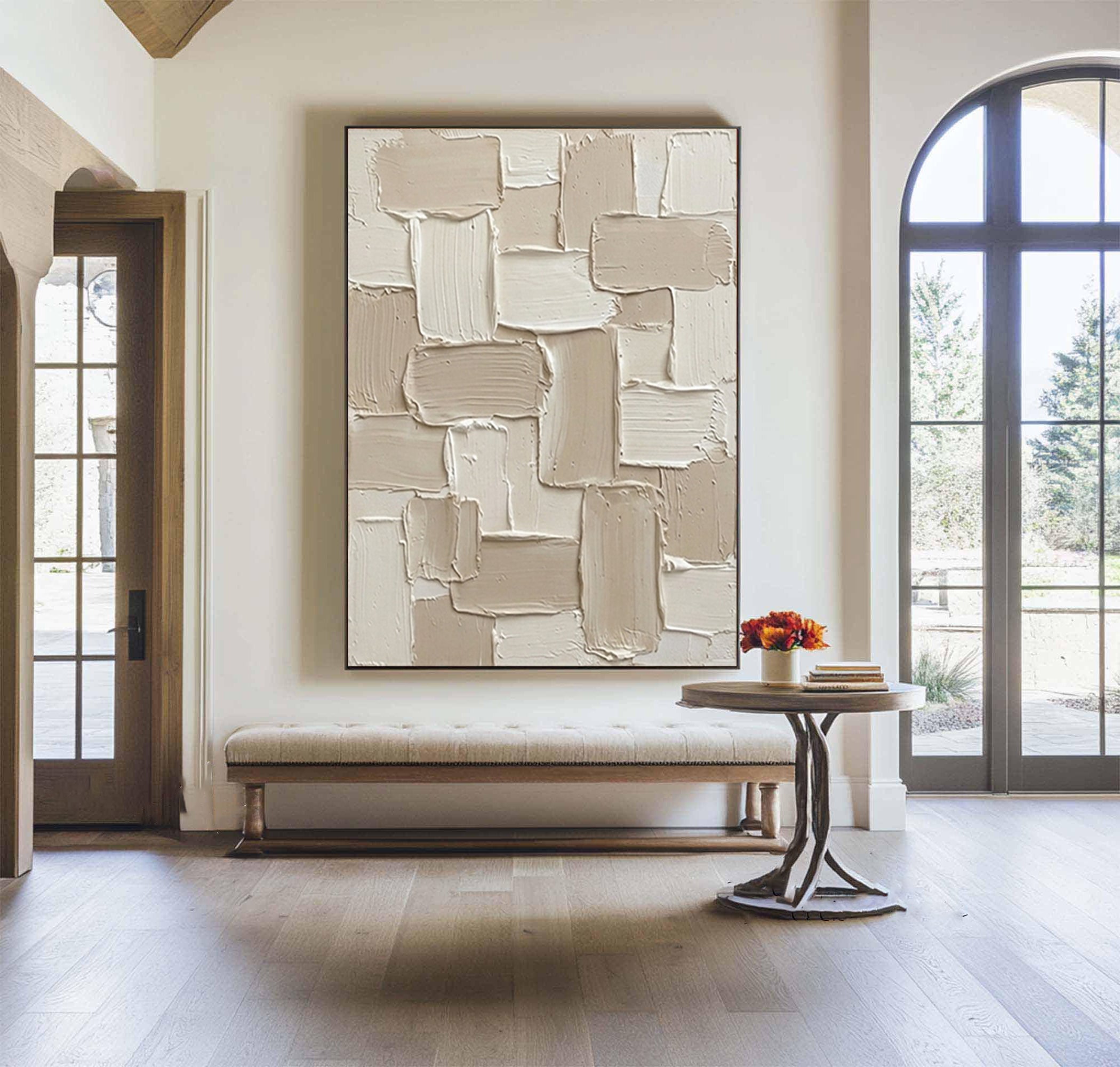 Large Neutral Textured Oil Painting for Luxury Modern Home Decor