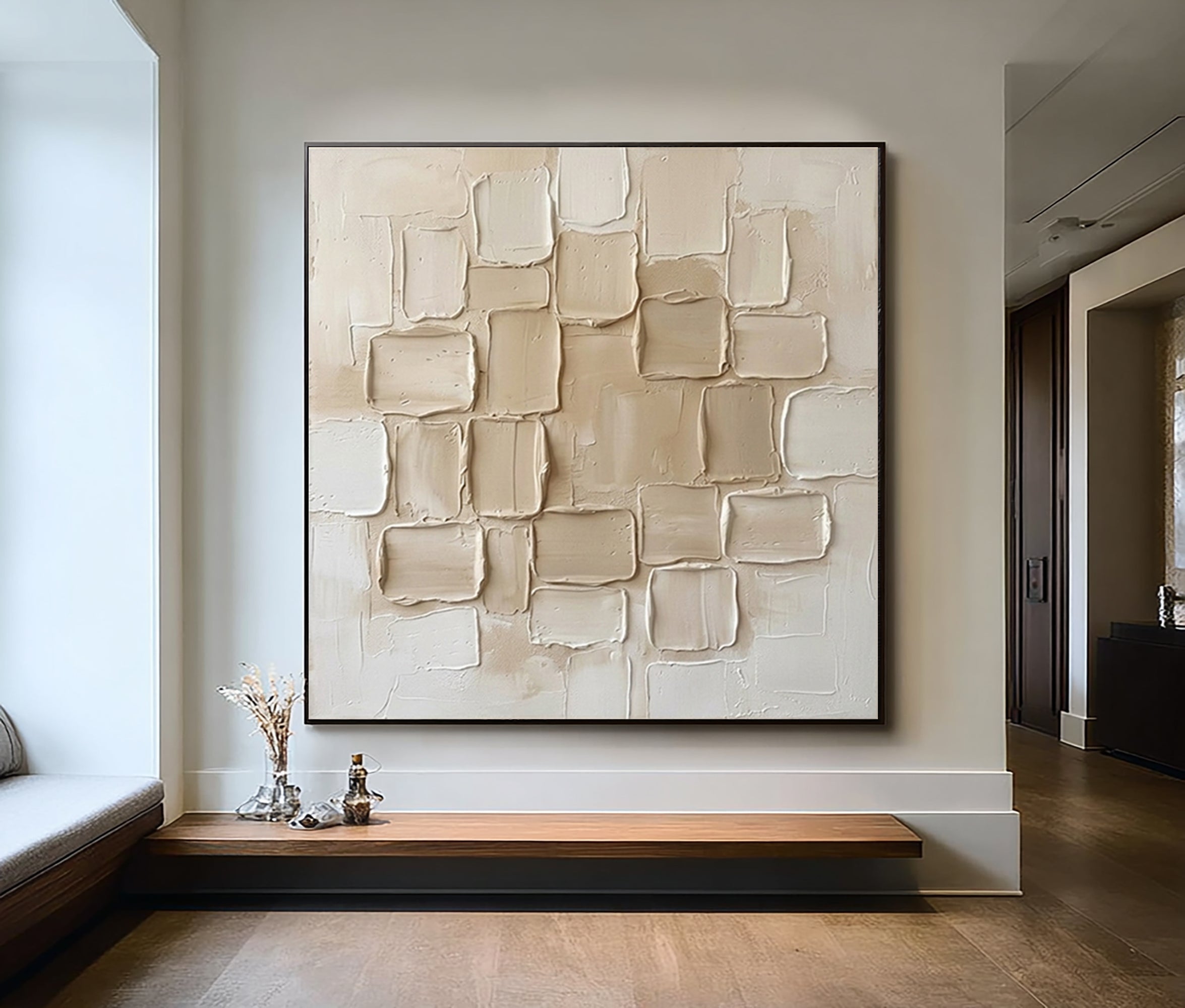 Large Limestone Relief Texture Wall Art Contemporary Neutral Painting