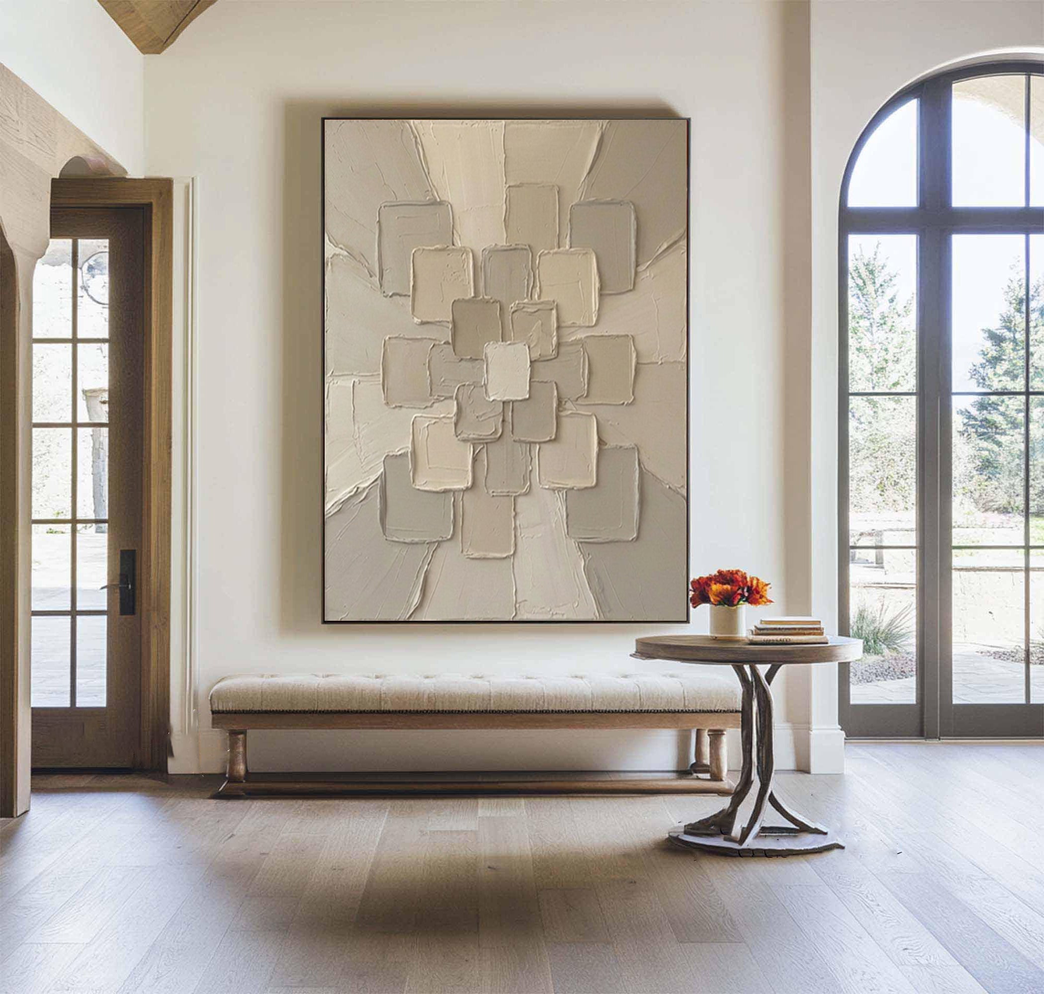 Large Modern Neutral Textured Canvas Art Geometric Wall Decor